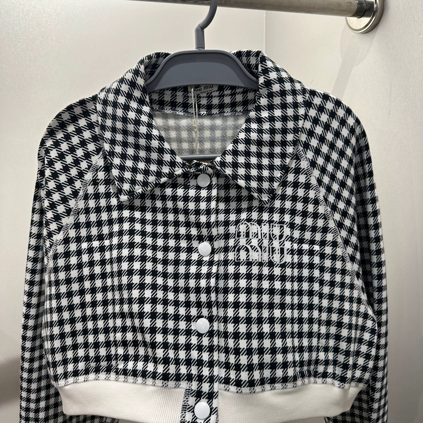 Miu Miu MIU MIU Check Logo Button-Front Collared Cotton Jacket S Size S / US 4 / IT 40 - 7 Thumbnail
