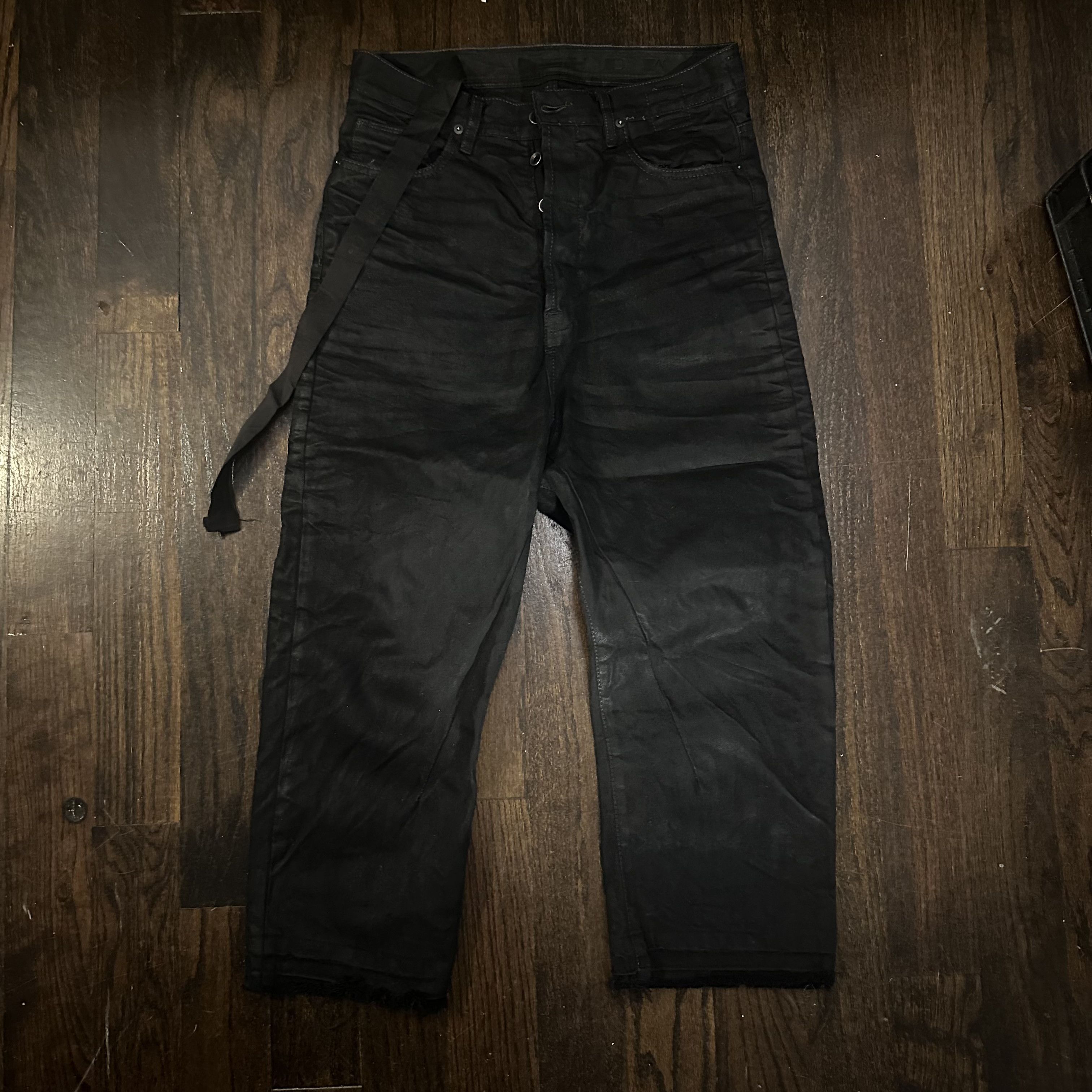 Image of Rick Owens Waxed Jeans in Black, Men's (Size 30)