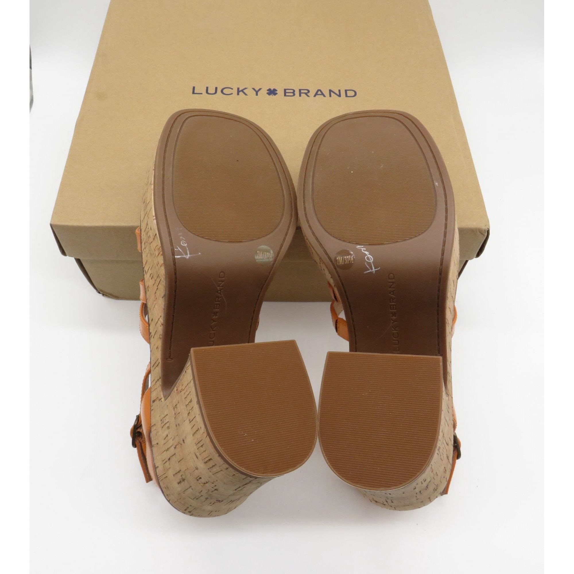 Lucky Brand Lucky Brand Orange Strappy Cork Heel Sandals Adjustable Ankl Size US 7 / IT 37 - 7 Thumbnail