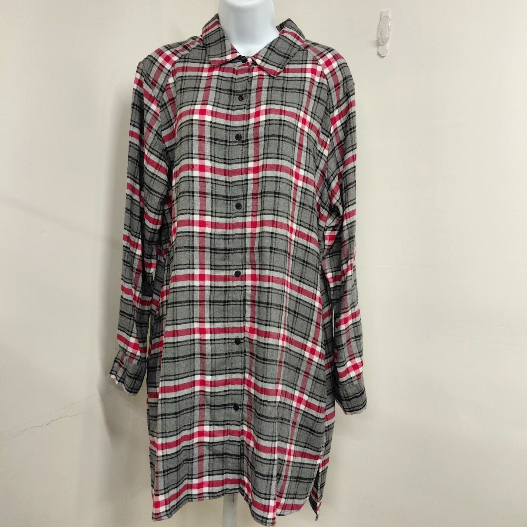 DKNY DKNY Dress Women's Large Gray Pink Window Pane Plaid Button Up Long Sleeve Size L / US 10 / IT 46 - 2 Thumbnail
