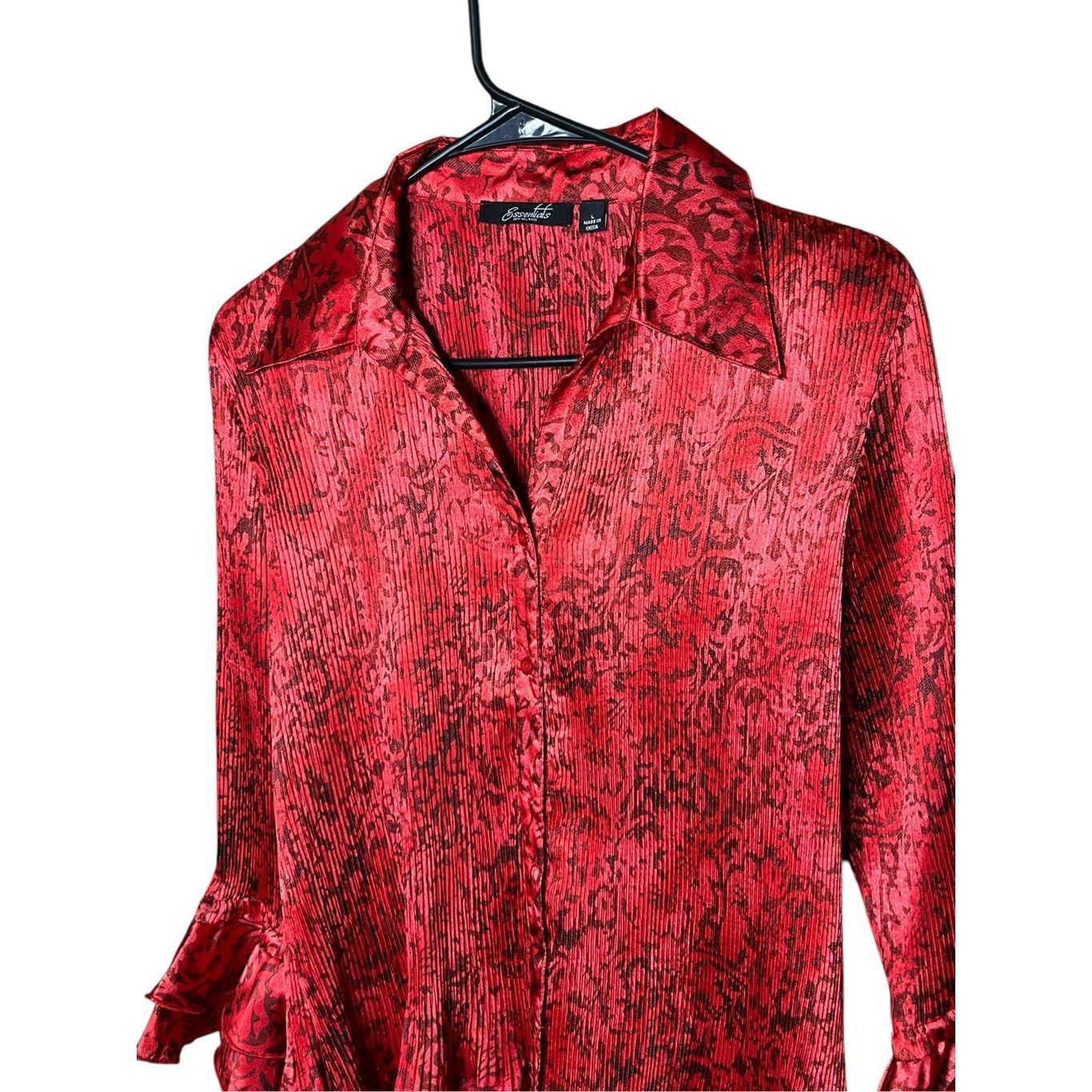 Other Vintage Essentials By Milano Red Crinkle Flare Sleeve Button Size L / US 10 / IT 46 - 2 Thumbnail