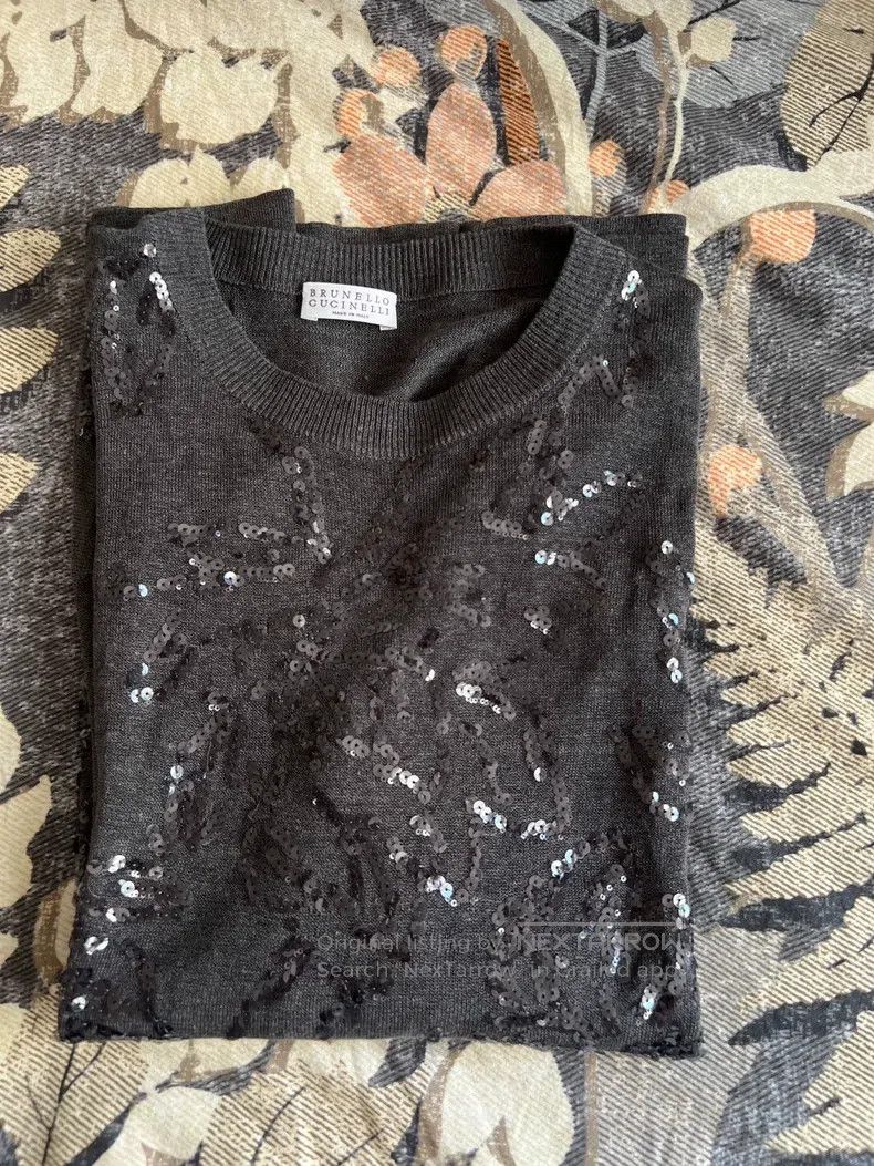Brunello Cucinelli Brunello Cucinelli Brown linen sequin new style half sleev Size M / US 6-8 / IT 42-44 - 2 Thumbnail