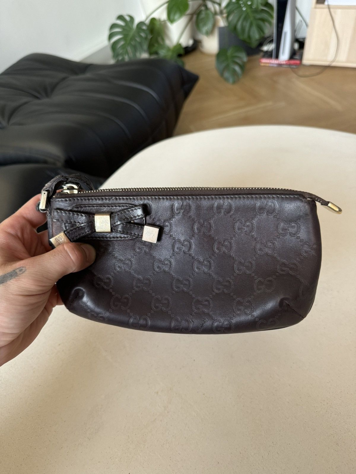 Gucci Vintage Monogram Gucci Clutch Bag Brown Leather Designer Size ONE SIZE - 2 Thumbnail