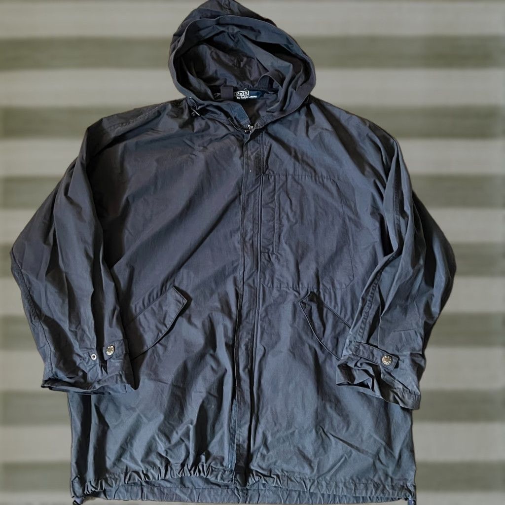 VINTAGE Polo Ralph Lauren Shell Hoodie Hoody Jacket Blue Grey Mens