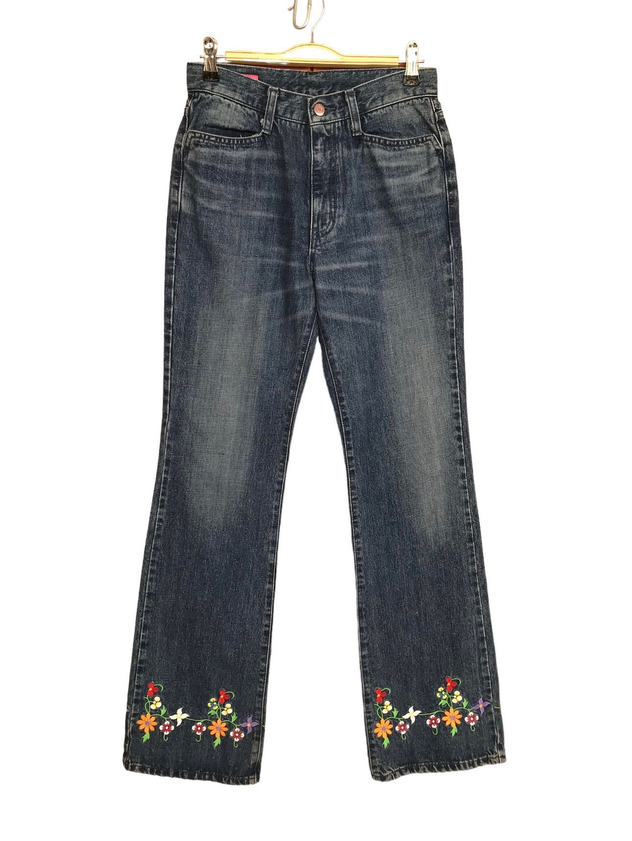image of Flare Jeans Fiorucci Flower Embroidered Boot Cut Jeans in Denim, Men's (Size 27)
