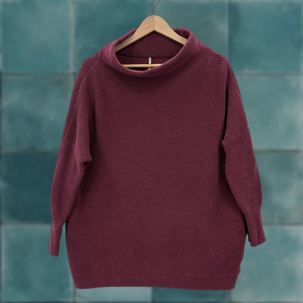 Free People Free People Sweater Womens XS Purple Cowl Neck Ribbed Knit Pullover Relaxed Size XS / US 0-2 / IT 36-38 - 1 Thumbnail