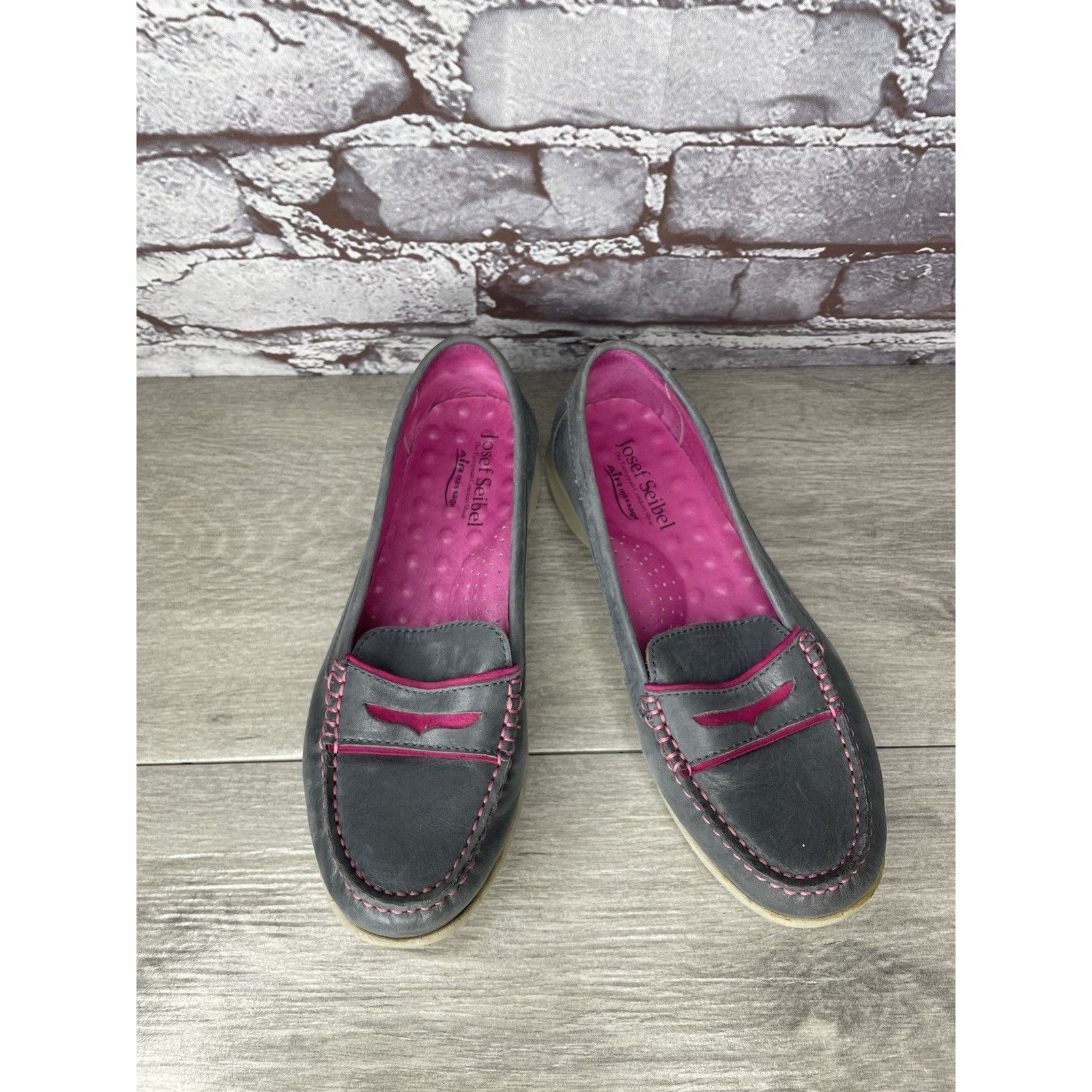 JOSEF SEIBAL Josef Seibel Gray Leather Pink Stitching Penny Loafer Comfor Size US 6 / IT 36 - 18 Thumbnail