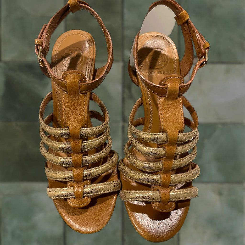 Tory Burch Tory Burch Sandals Women’s 5.5 US Leather Brown Gold Strappy Size US 6 / IT 36 - 1 Thumbnail