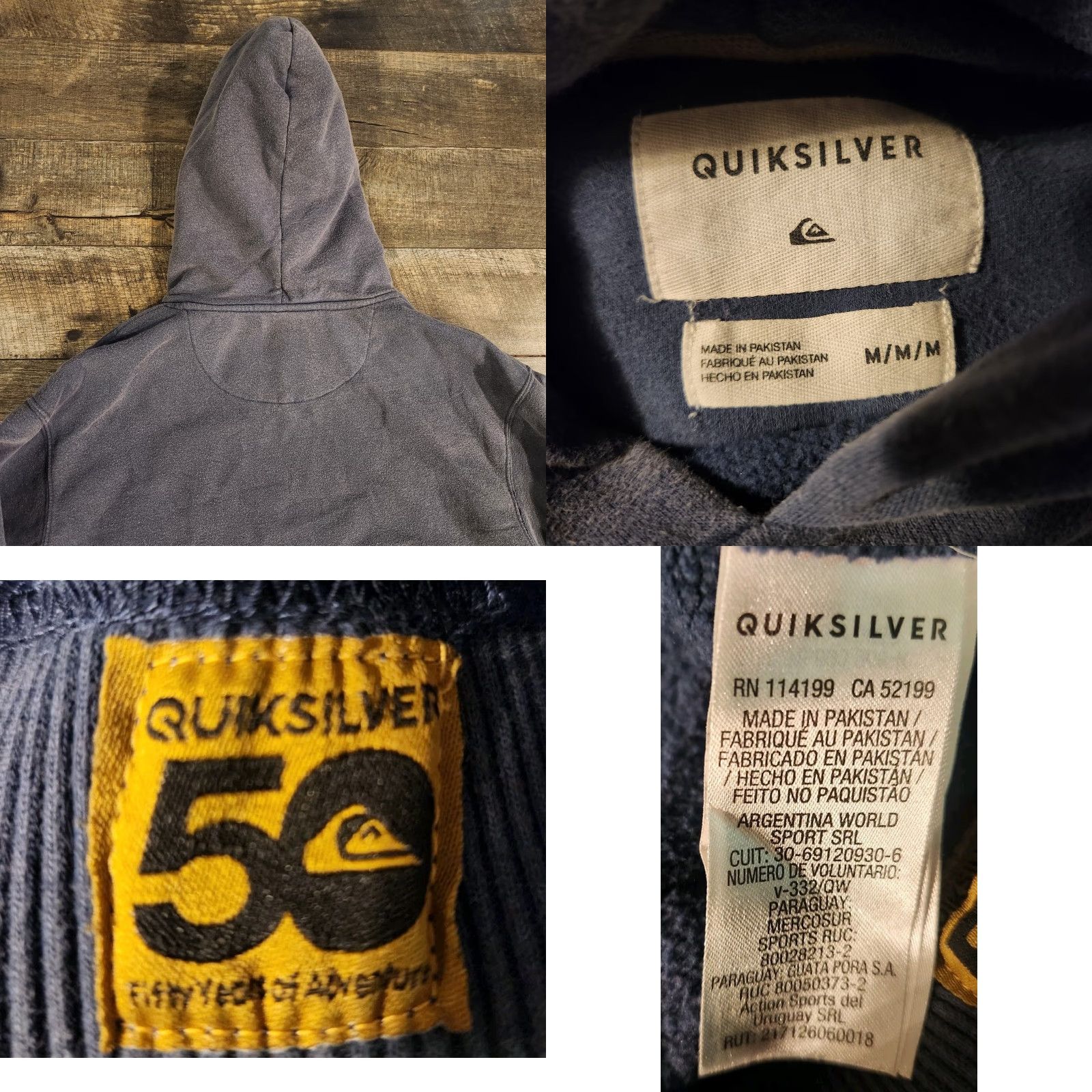 Quiksilver Quiksilver Hoodie 50th Anniversary Mens Medium Blue Embroidered Retro Surfer Shirt Sweatshirt Pullover Hooded Graphic Print Logo Crew Neck Knit Cotton Size US M / EU 48-50 / 2 - 8 Thumbnail