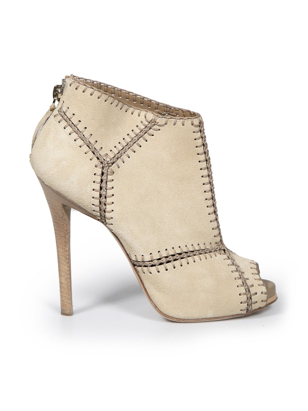image of Roger Vivier Beige Suede Panelled Peep Toe Heel Shoes, Women's (Size 7)