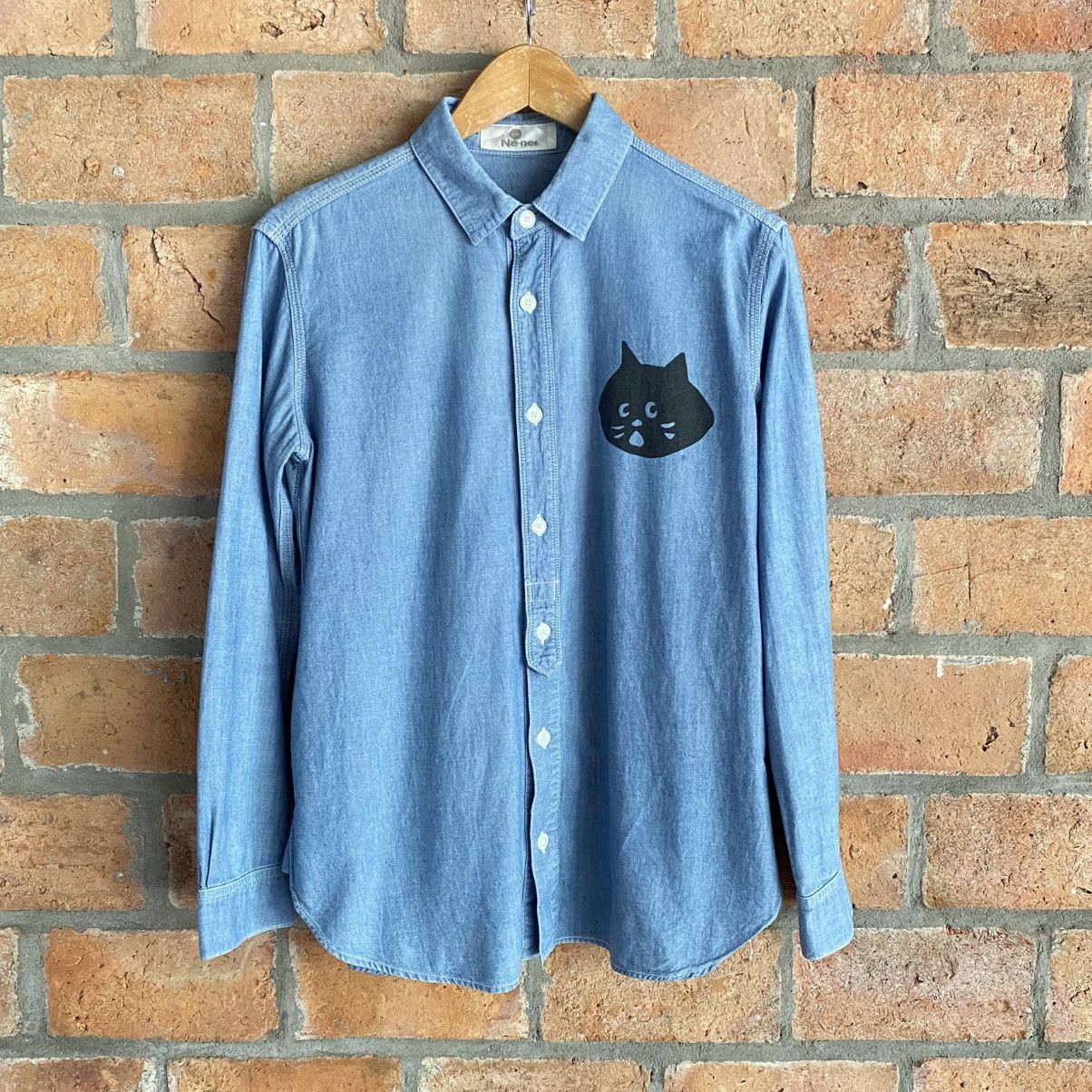 Ne-Net Ne-net Soft Blue Button-Up Cat Shirt Size US S / EU 44-46 / 1 - 1 Thumbnail