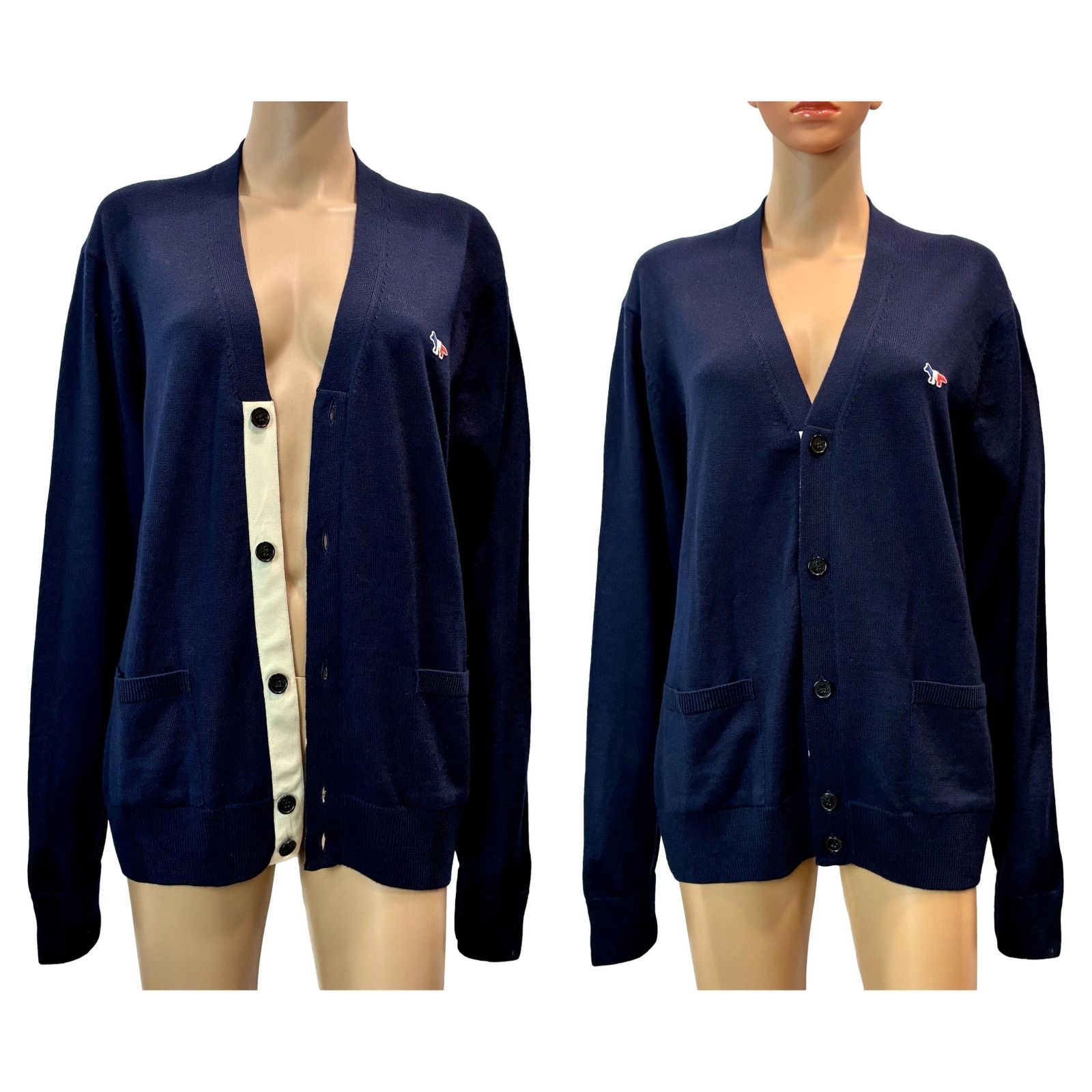 Maison Kitsune Maison Kitsune Navy Wool Fox Logo Cardigan L Size L / US 10 / IT 46 - 1 Thumbnail