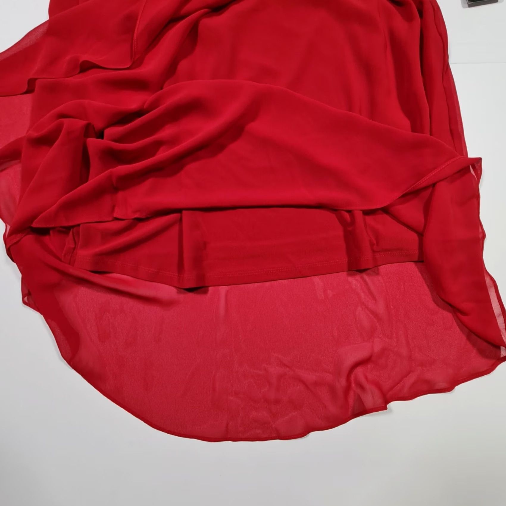 Adrianna Papell Adrianna Papell Dress Womens Red Small Short Sleeves Round Neck Short Length A-Line Party Cocktail Wedding Dry Clean Only Size 28" / US 6 / IT 42 - 6 Thumbnail