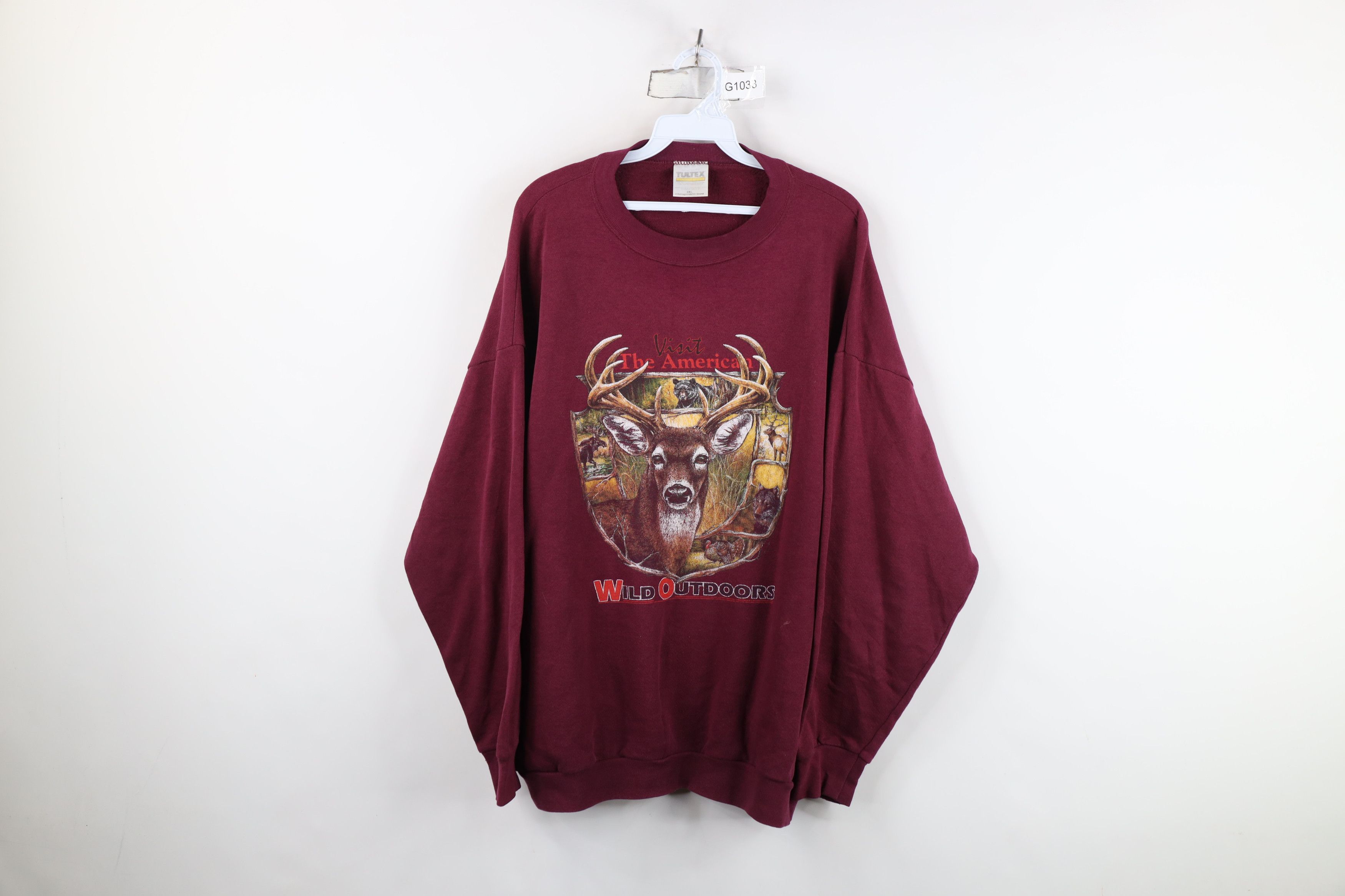 Vintage Vintage 90s Streetwear Outdoors Deer Sweatshirt USA Red Size US XXL / EU 58 / 5 - 1 Thumbnail