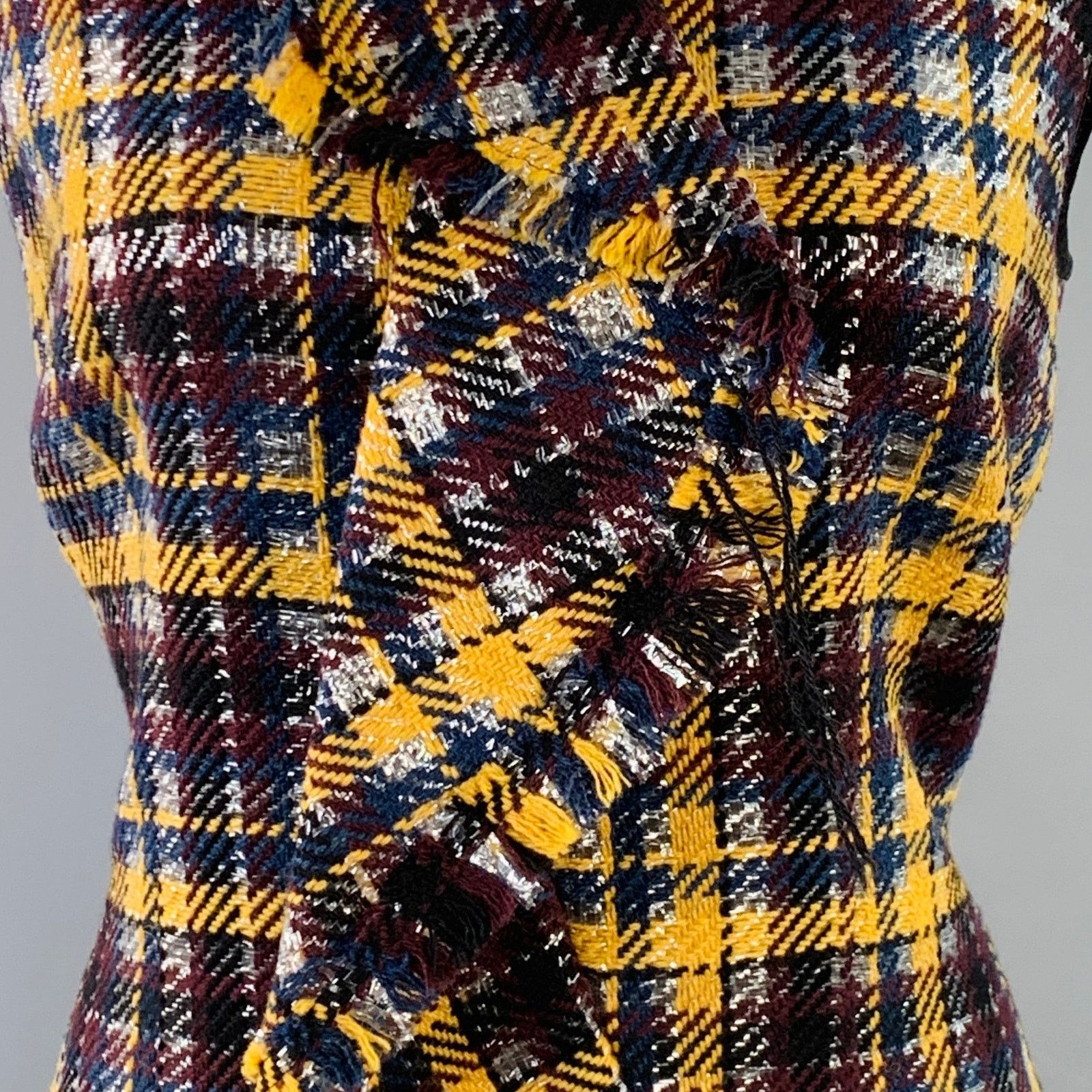 MSGM Size 8 Yellow Black Silver Wool Plaid Ruffle Mini Dress Size M / US 6-8 / IT 42-44 - 2 Thumbnail