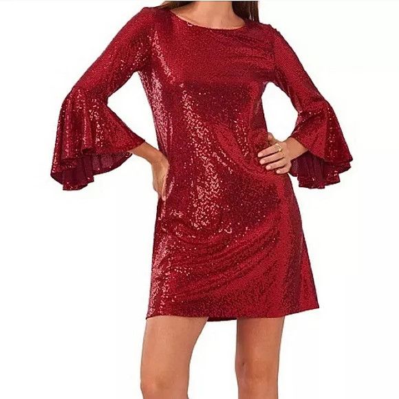 Vince Camuto 3/4 Flounce Sleeve Metallic Sequin Shift Dress NWOT Evening Size S / US 4 / IT 40 - 3 Thumbnail