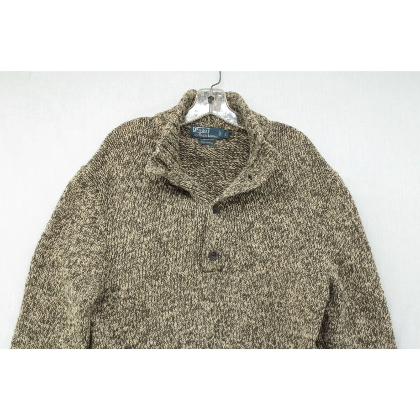 Polo Ralph Lauren VINTAGE Polo Ralph Lauren Sweater Shirt Men L Green Cowl Neck Loose Knit Cabincore Cozy 90s USA Preppy Size US L / EU 52-54 / 3 - 4 Thumbnail