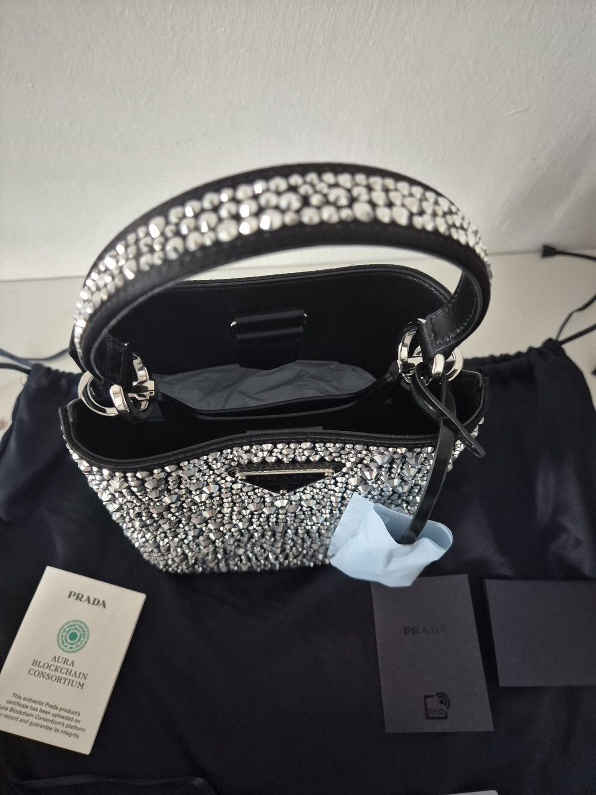 Prada Panier satin bag with crystals
