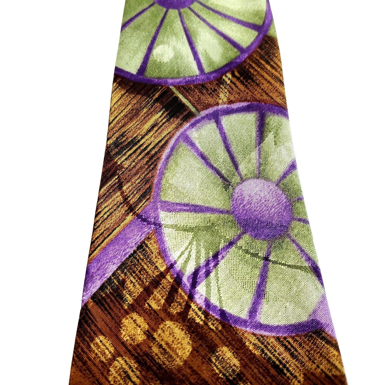 Designer Indian Head Brown Green Purple Silk Tie Woven Graphic Short Size ONE SIZE - 2 Thumbnail