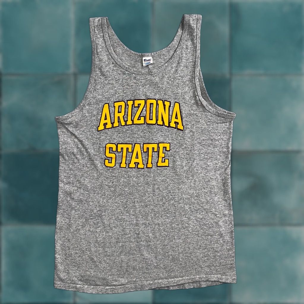 VINTAGE Champion ASU 80s T Shirt Arizona State ASU College University Track Shirt Short Sleeve Crew Neck XL Gray Men Devils