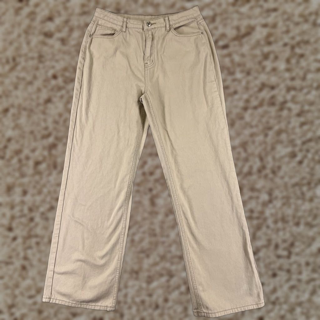 Shein SheIn Jeans Women 28 Beige Denim Wide-Leg Cotton Blend 28x30 Distressed 5-Pocket Design Button Zipper Size 28" / US 6 / IT 42 - 1 Thumbnail