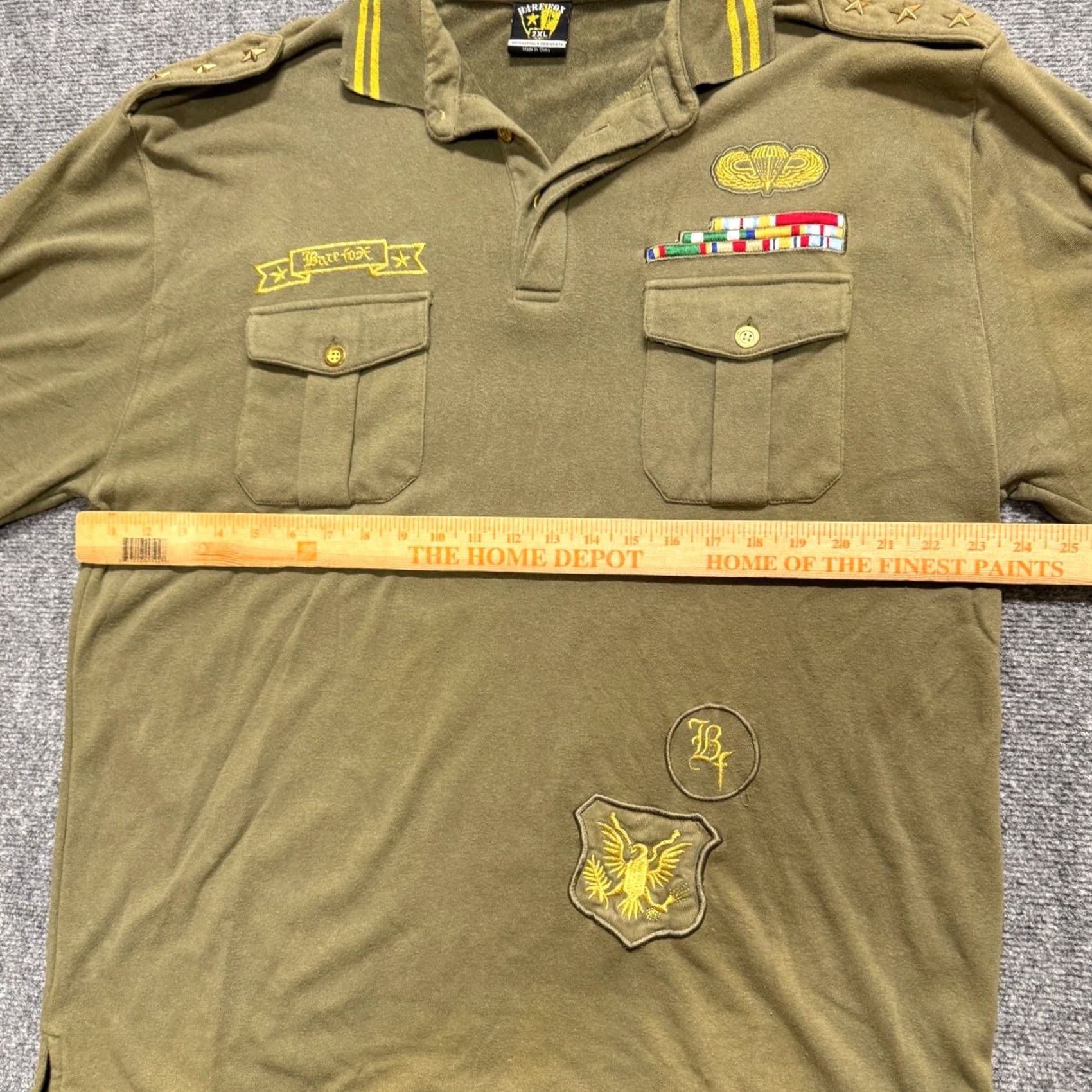 Vintage Bare Fox Polo Shirt Men's 2XLT Long Sleeve Cotton Embroidered Green Y2K Military Distressed Vintage Style Shirts/Boys? Size US XXL / EU 58 / 5 - 4 Thumbnail