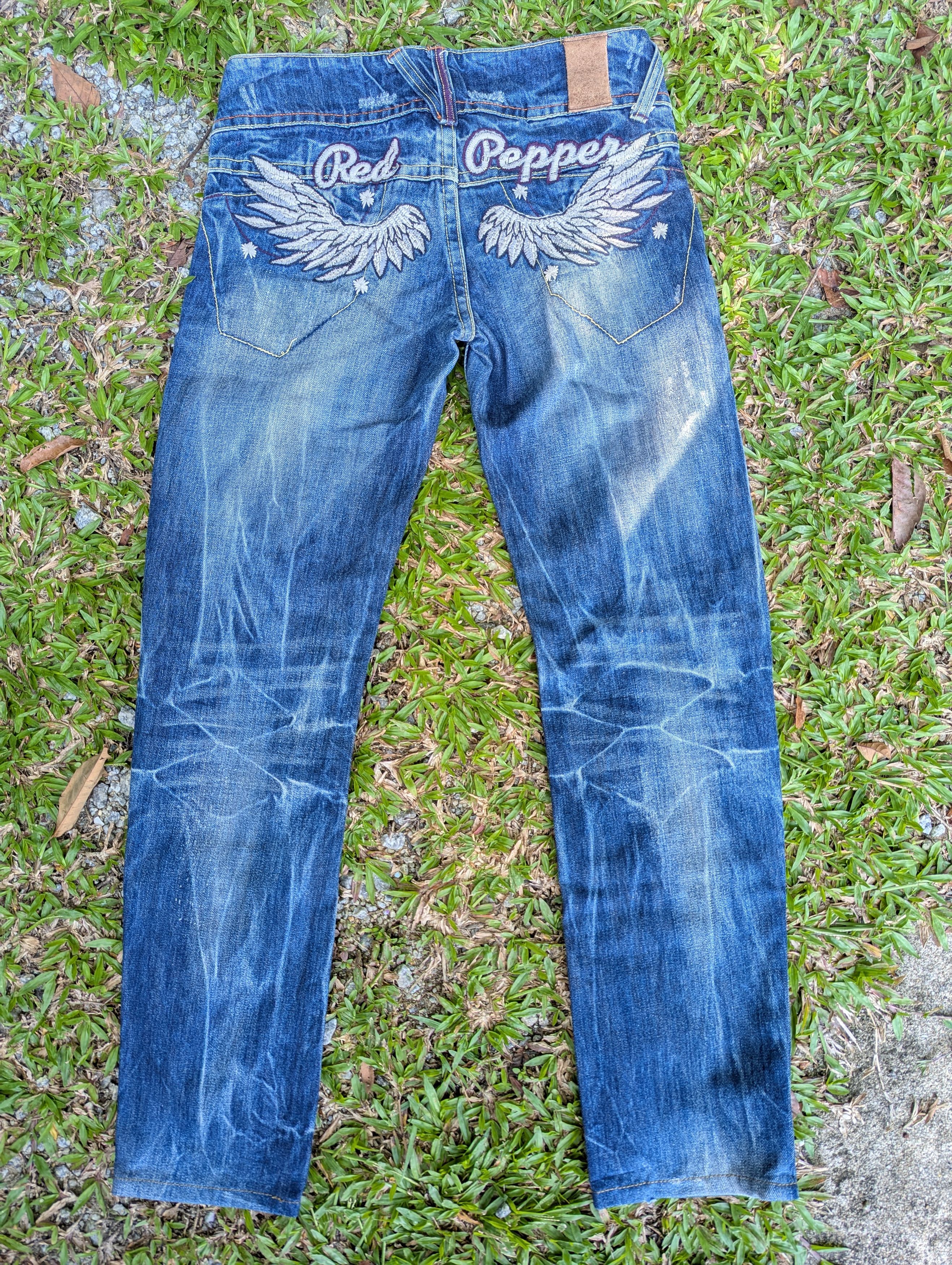 Hysteric Glamour RARE Red Pepper Jeans Angel Wings Embroidery Punk Design Size 33" - 3 Thumbnail