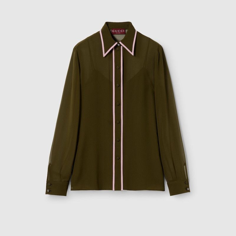 Gucci o1la5ras0526 Light Silk Georgette Shirt in Green Size M / US 6-8 / IT 42-44 - 1 Thumbnail