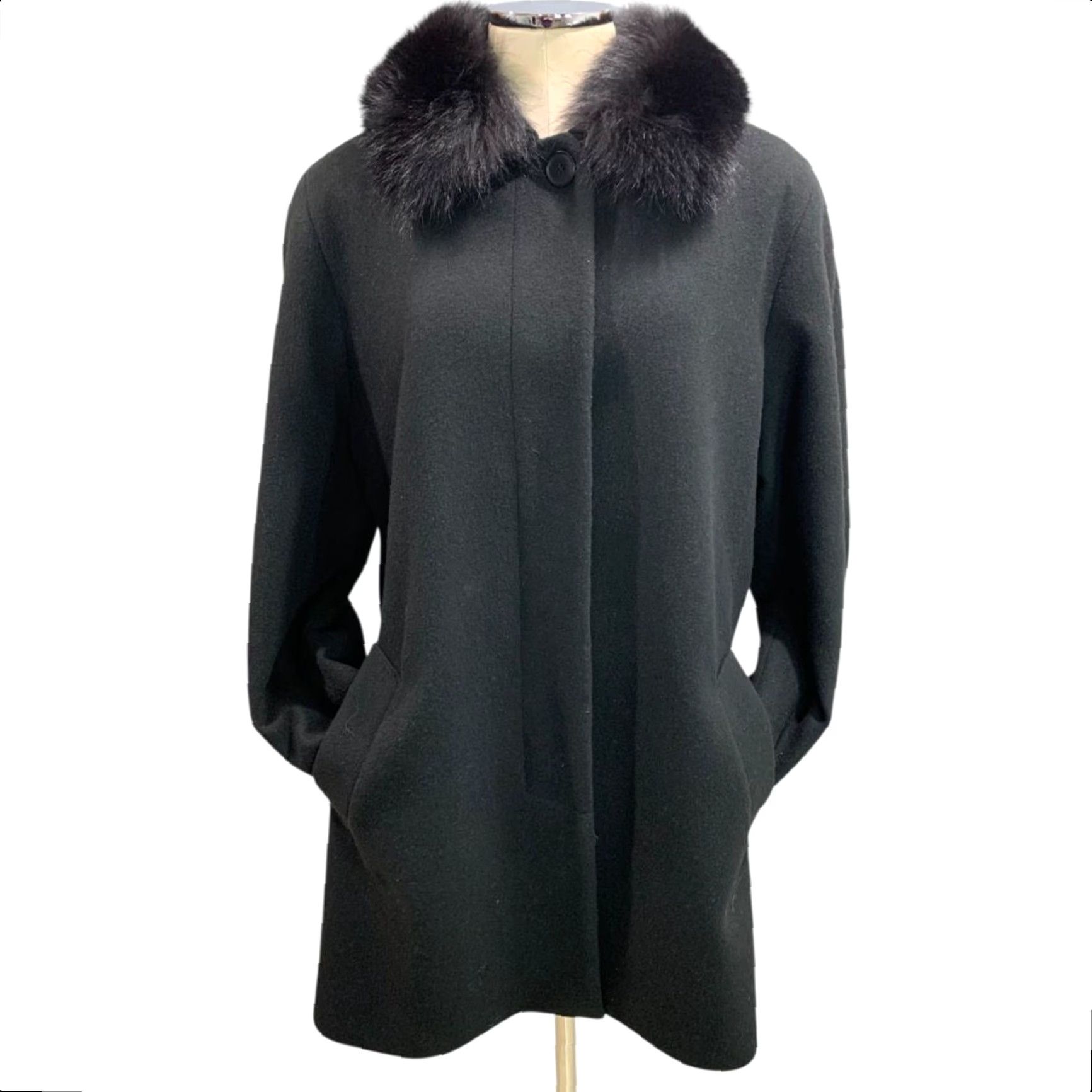 Vintage VINTAGE Forecaster Coat Wool Blend Overcoat Black Size 10 Womens Faux Fur Collar 35" Back Collar to Hem Size L / US 10 / IT 46 - 7 Thumbnail