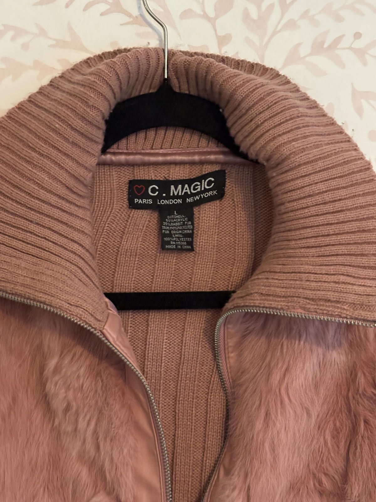 Designer C. Magic Women's AUTH Fur and Ribbed Knit Zip-Up Sweater L Size L / US 10 / IT 46 - 2 Thumbnail