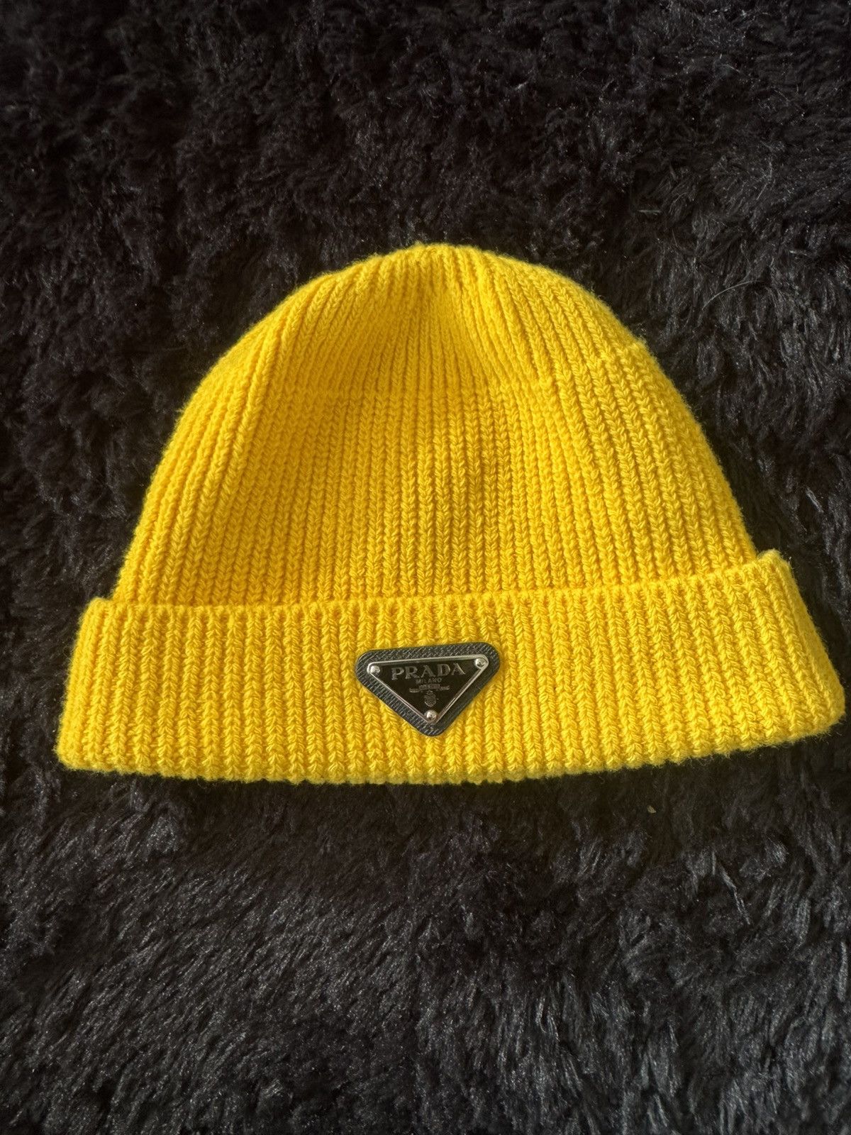 Prada Prada Mens Yellow Beanie Size ONE SIZE - 1 Thumbnail