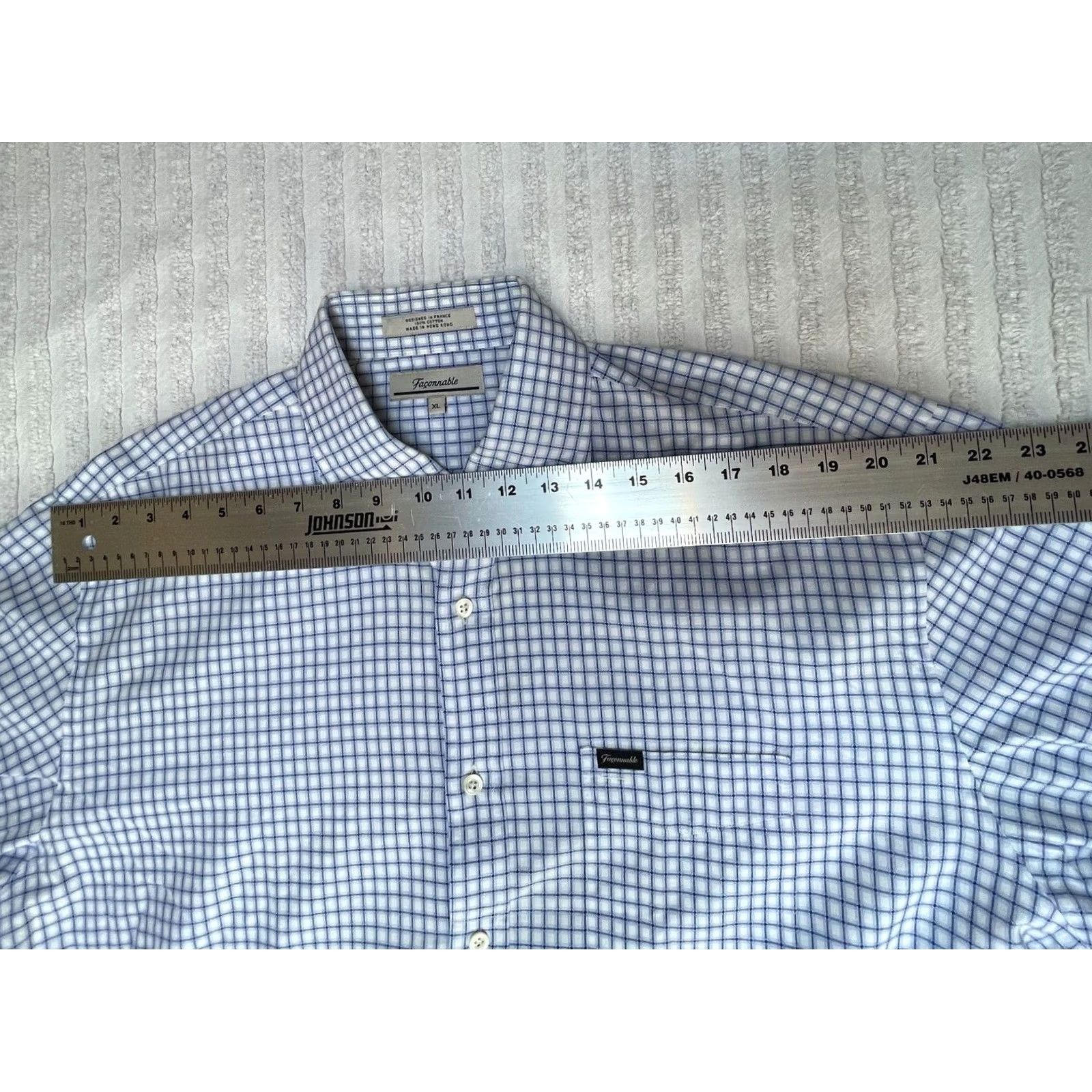 Faconnable Façonnable Shirt XL White Blue Grid Check Button-Up Long Sleeve Cotton Mens Size US XL / EU 56 / 4 - 6 Thumbnail