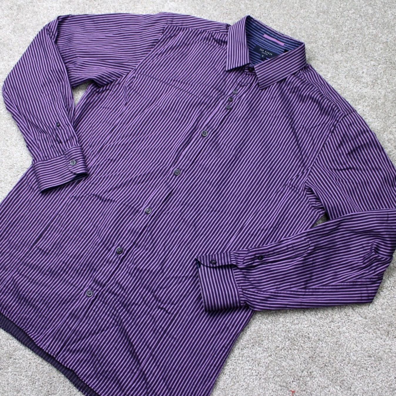 Ted Baker Ted Baker London Shirt Mens 3/ Medium Purple/Blue Button-Up 100% Cotton Striped Long Sleeve Button-Down Casual Business Cap Size US M / EU 48-50 / 2 - 4 Thumbnail