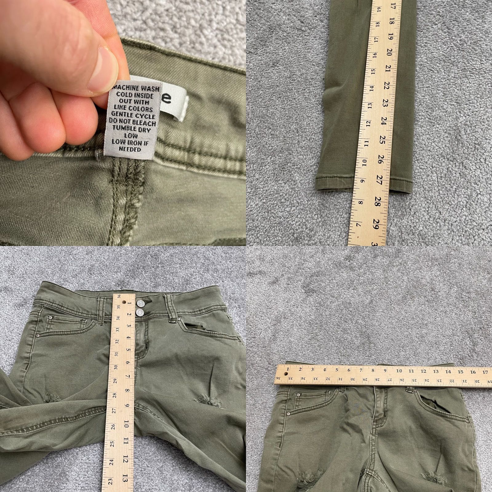 Denime Refuge Jeans Skinny Denim Womens 6 Army Green 30x27.5 Stretch Distressed Button Zip 5-Pocket Regular Size 28" / US 6 / IT 42 - 8 Thumbnail