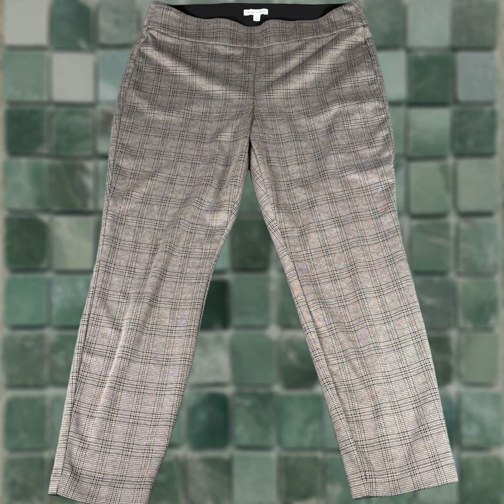 Vintage Ophelia Roe Plaid Stretch Pants Dress Pants Women Large Beige 36x28 Faux Pockets Tweed Workwear Office Career Trousers Size 36" / US 14 / IT 50 - 1 Thumbnail