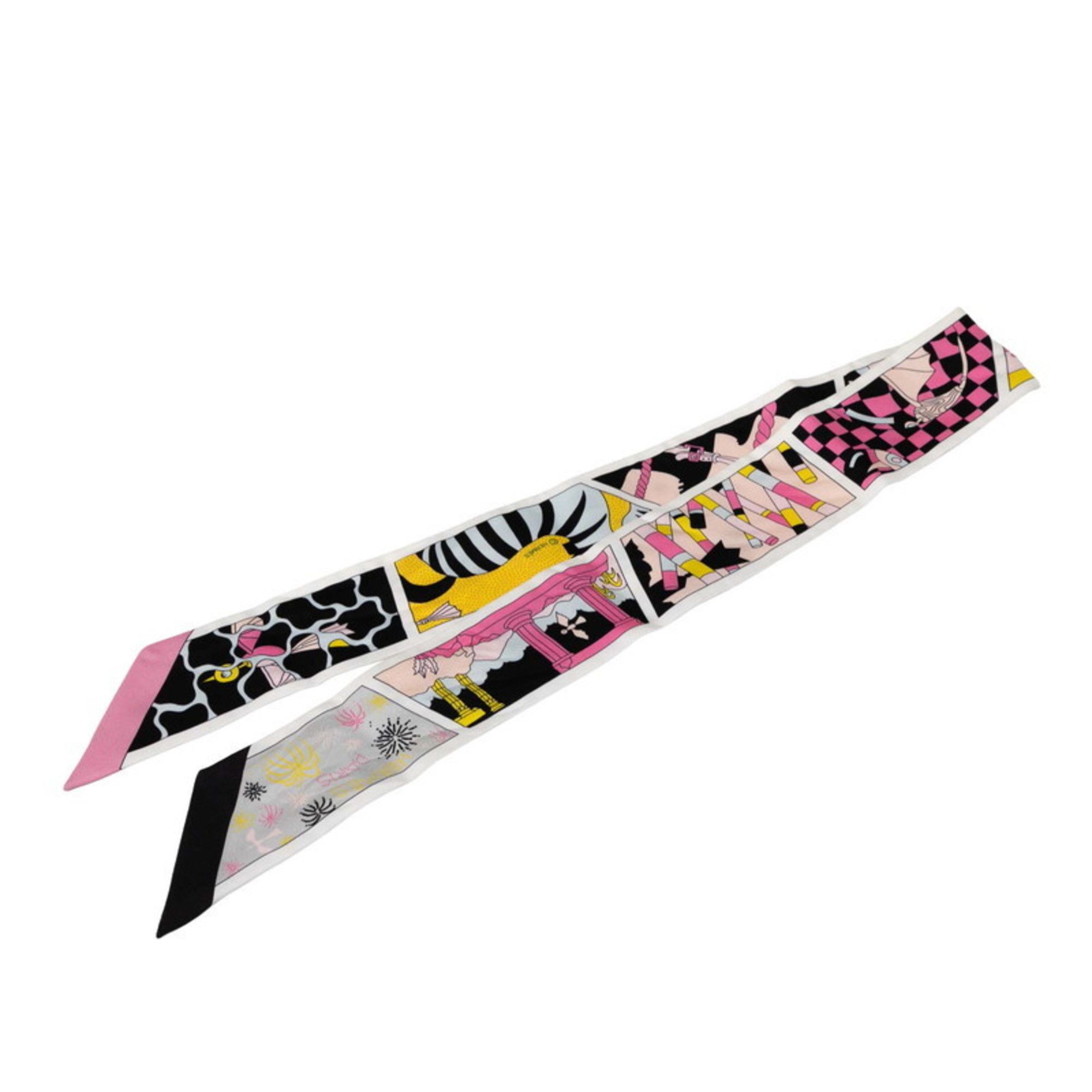 Hermes Hermès Twilly Factory Suite Scarf/Muffler in White Pink and Multicolor Silk for Women