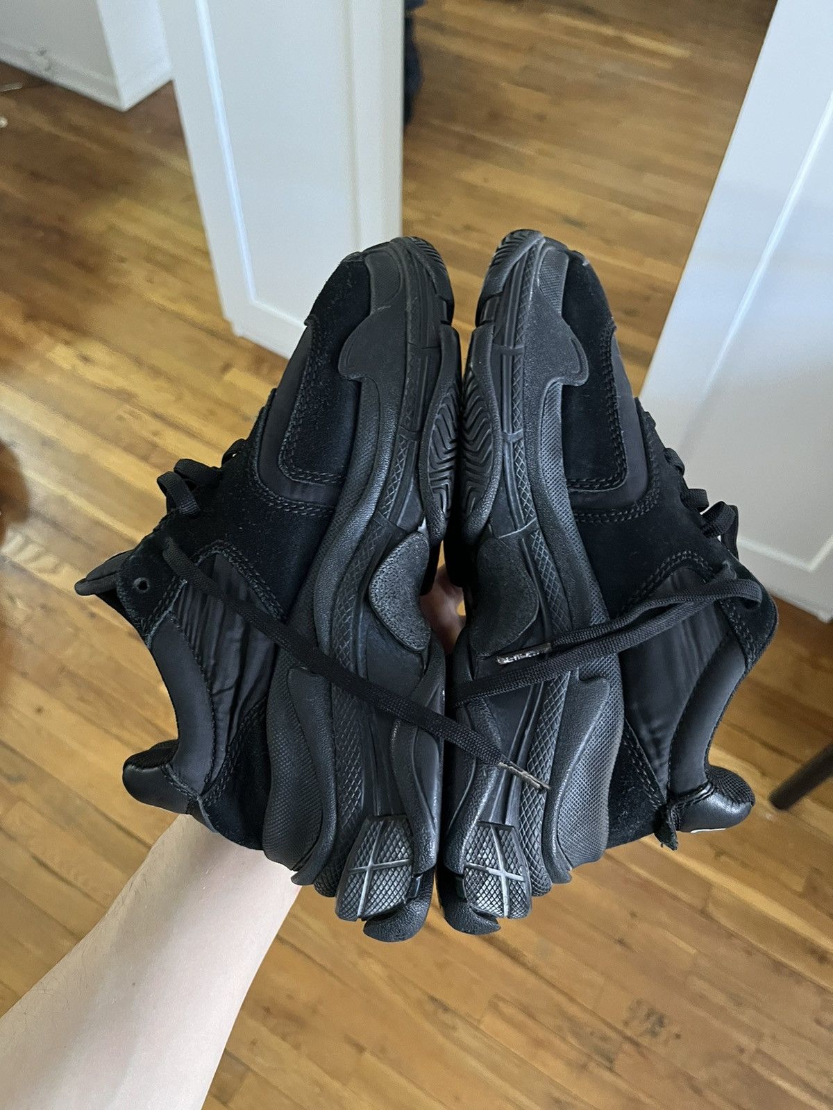 Balenciaga BALENCIAGA Triple S Black Suede Nylon Speed Flat Trainers Size US 5 / IT 35 - 5 Thumbnail