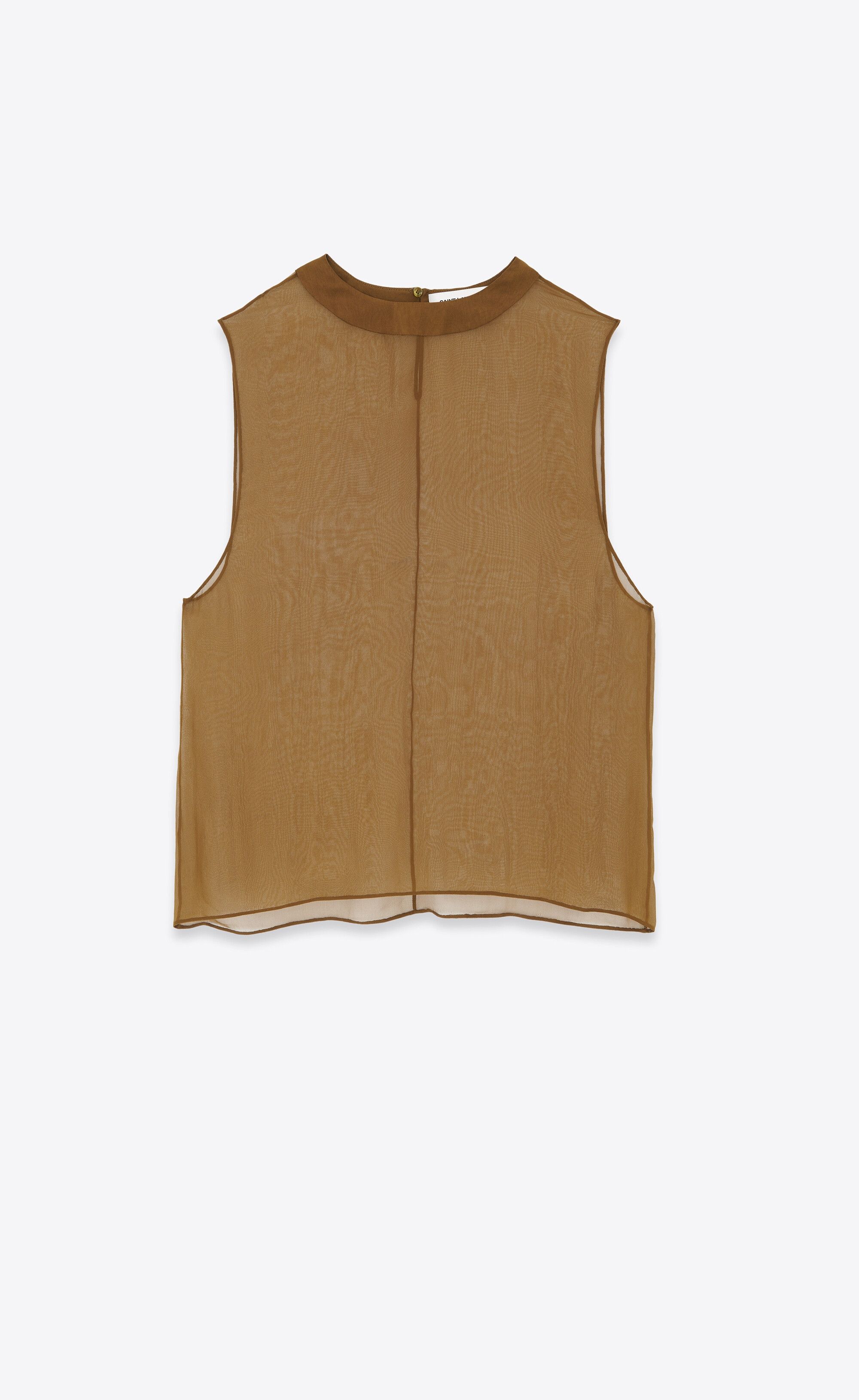 Saint Laurent Paris o1s1wg110125 766539 Sheer Tank Top in Silk Muslin in Brown Size XS / US 0-2 / IT 36-38 - 1 Thumbnail