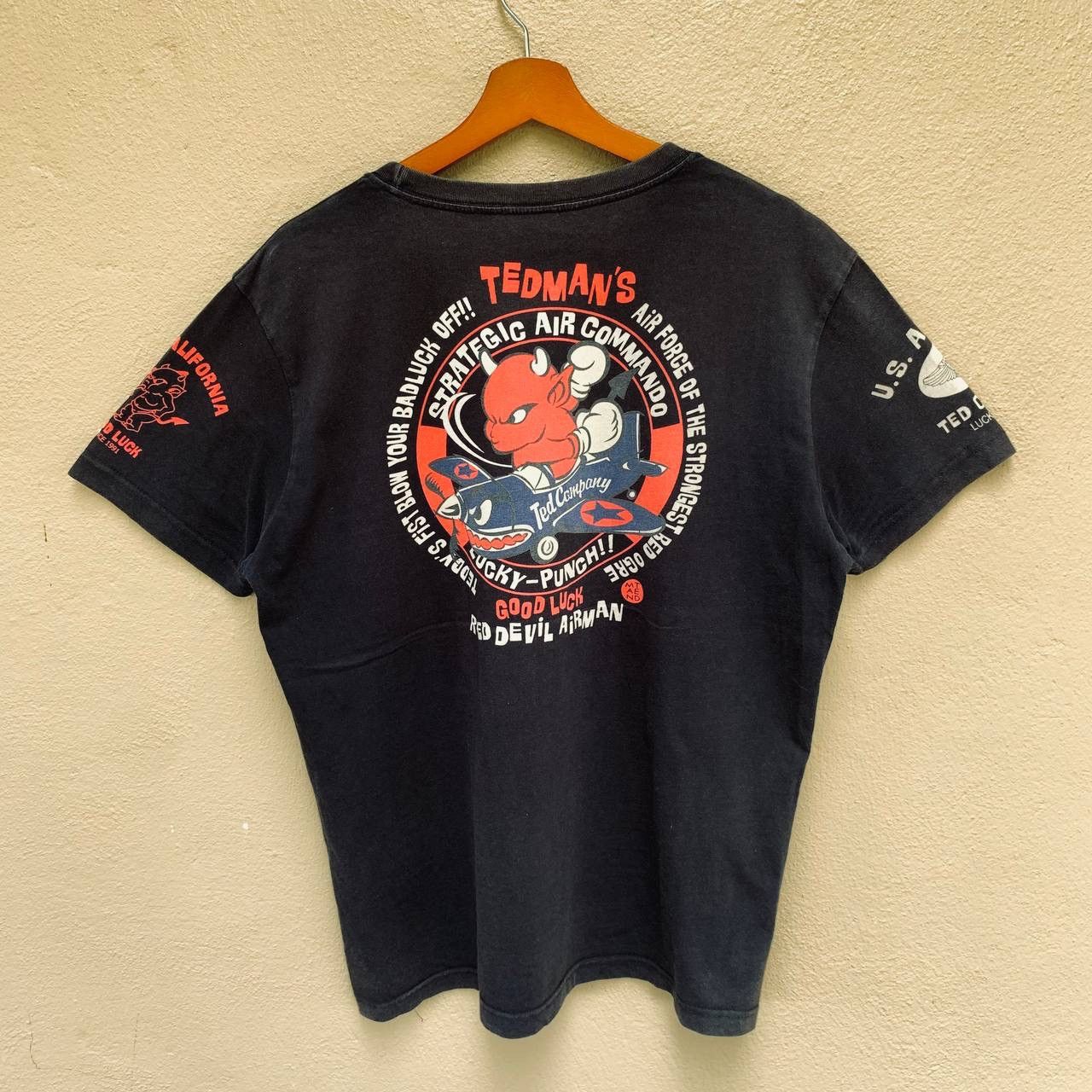 Tedman Rare Sunfaded Vintage Ted Company ‘Red Devil Airman’ Tees Size US XL / EU 56 / 4 - 1 Thumbnail