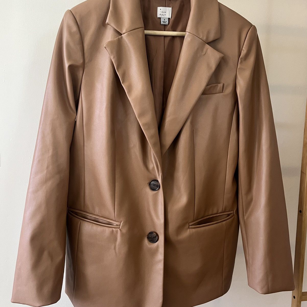 Target Basics Women’s Brown Tan Faux Leather Jacket Blazer Size Small Size S / US 4 / IT 40 - 6 Thumbnail