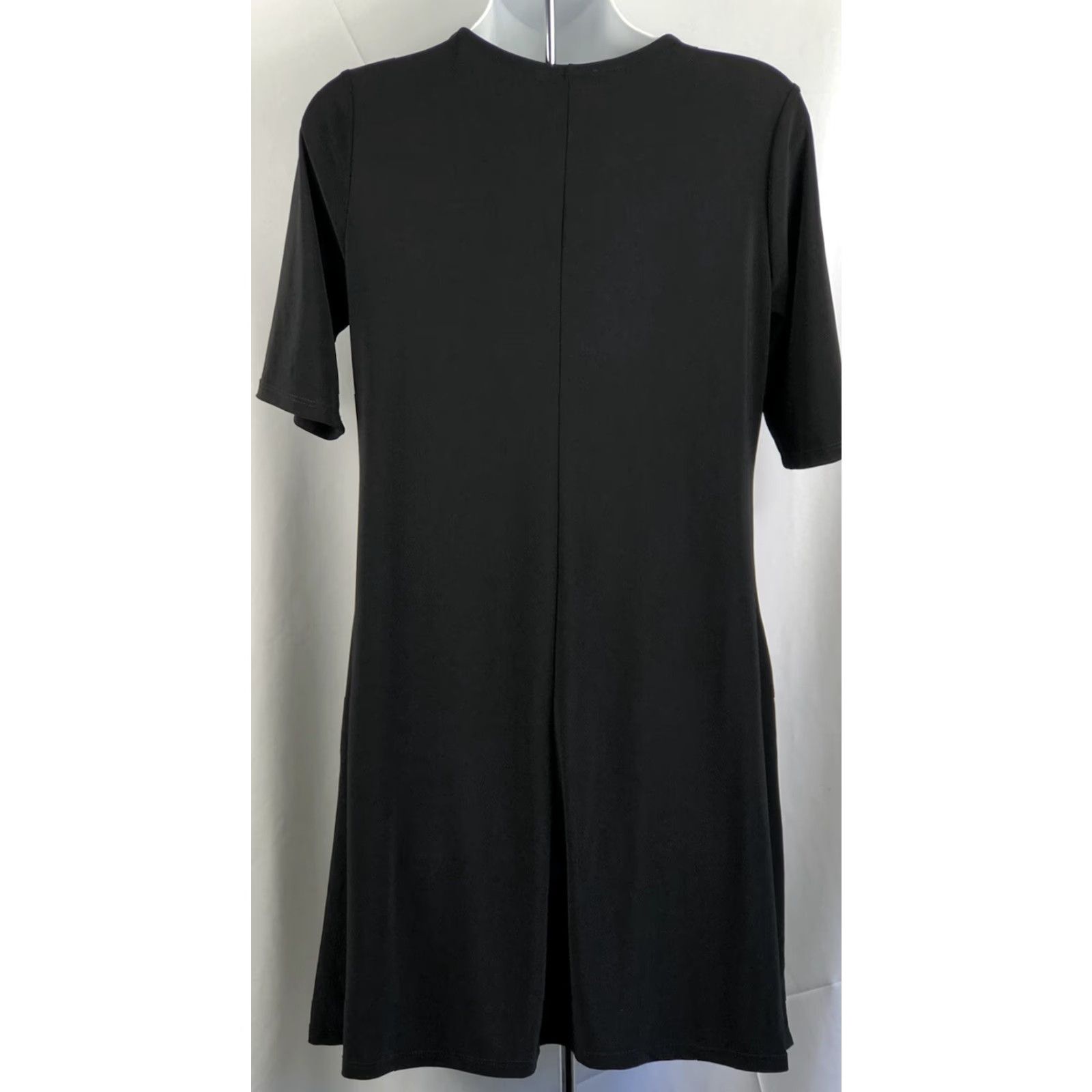 Vintage Annalee + Hope Swing Shift Dress S Blk 1/2 Sleeve Knee Length Pockets Scoop Stretch Liquid Knit Size S / US 4 / IT 40 - 3 Thumbnail