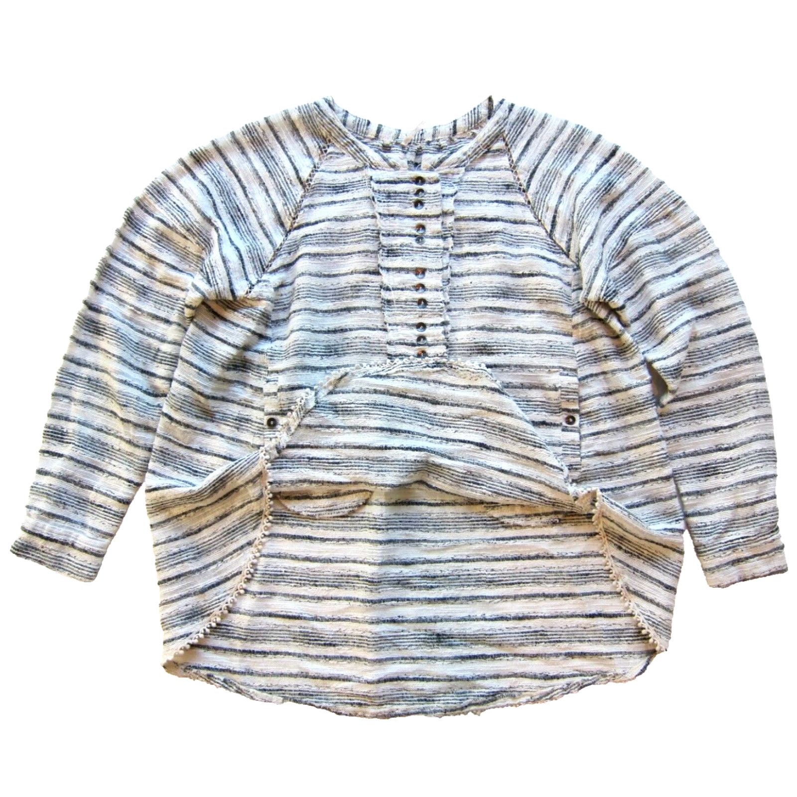 Free People VINTAGE Free People Grey White Stripe Cotton Weave Long Sleeve Pocket Oversized Blouse S Size S / US 4 / IT 40 - 4 Thumbnail