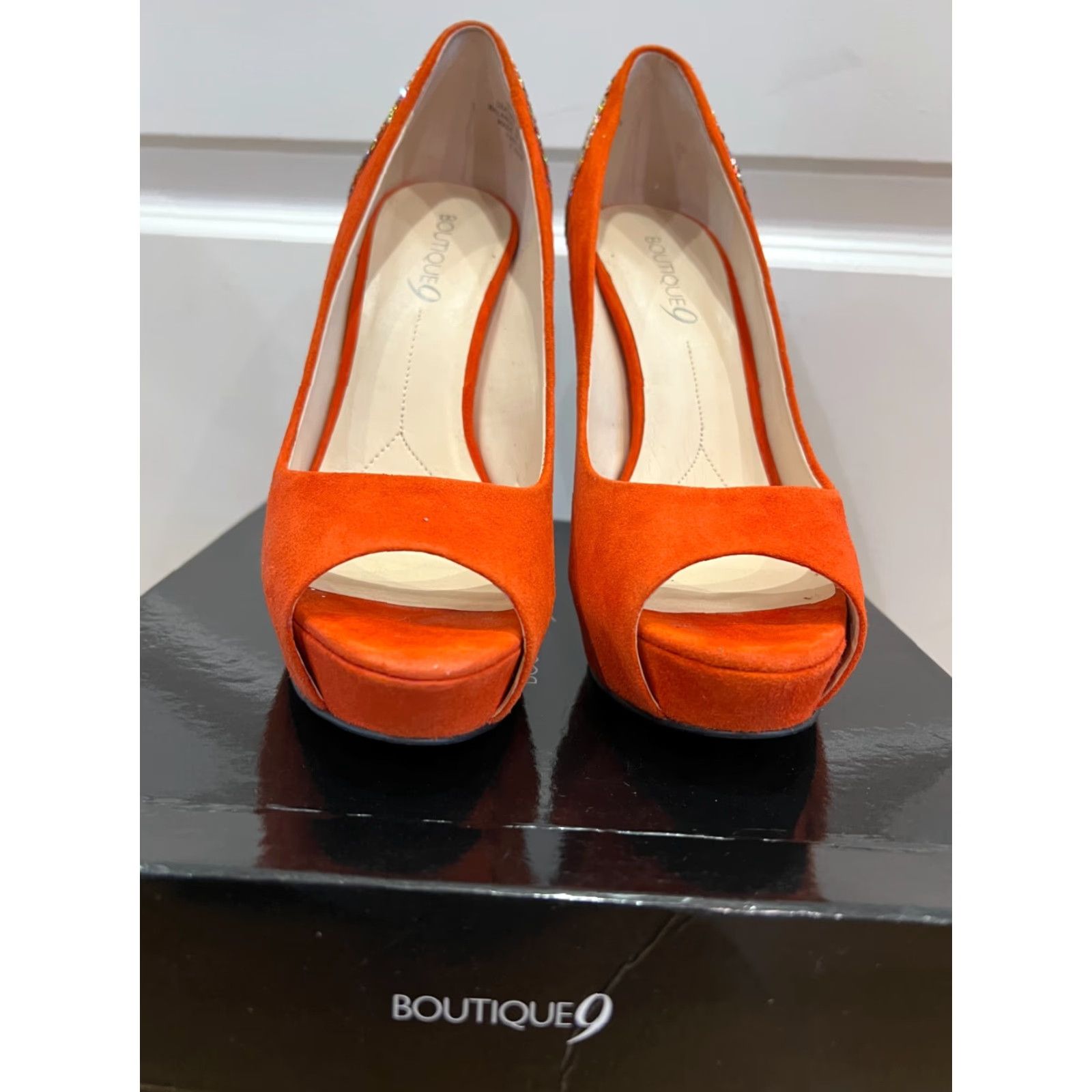 Vintage VINTAGE Boutique 9 Orange Suede Glitter Peep Toe Stiletto Heels Women 7.5 M Party Formal Wedding Size US 7.5 / IT 37.5 - 4 Thumbnail