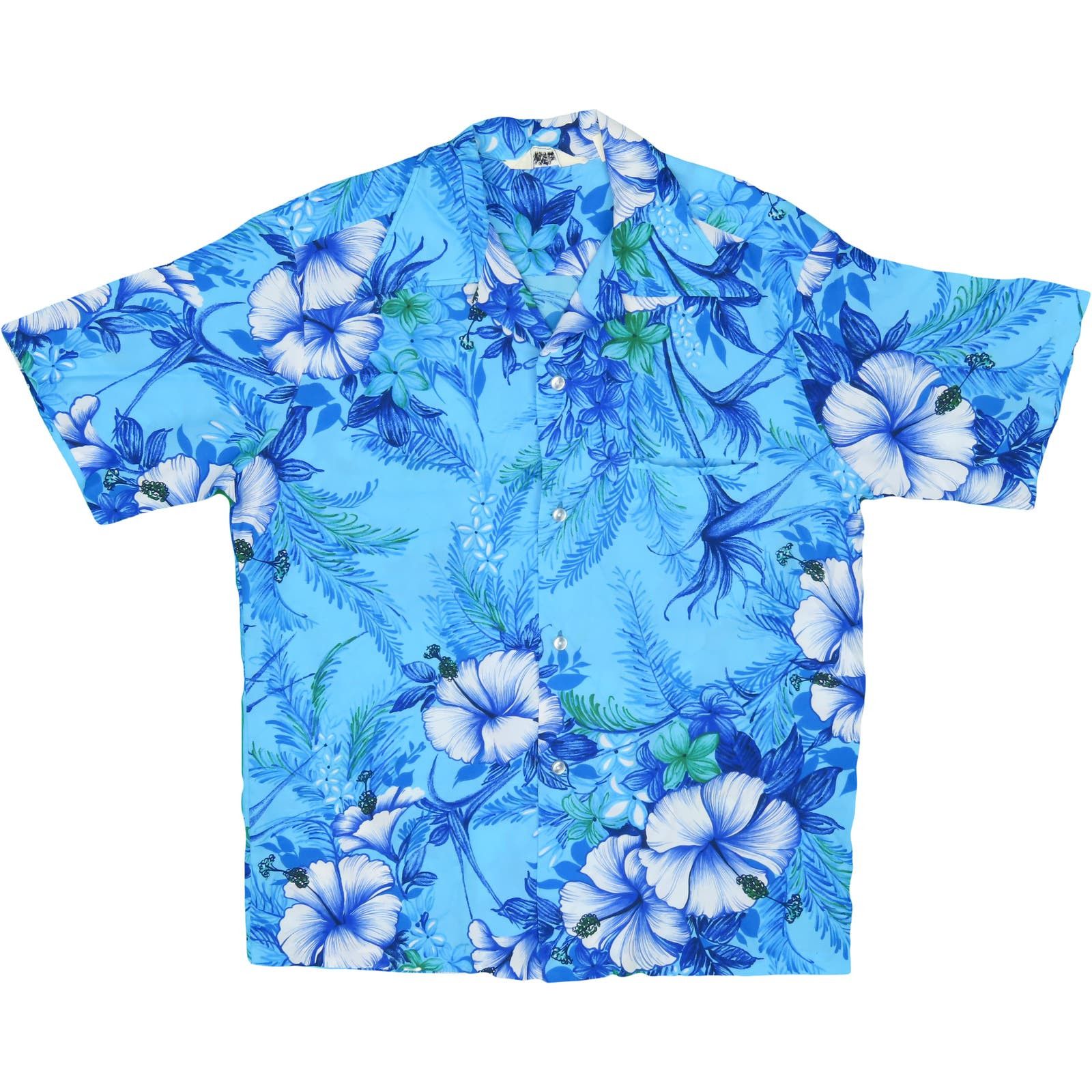 image of Vintage Reef Orchid Floral All Over Print Hawaiian Shirt in Blue, Men's (Size Medium)