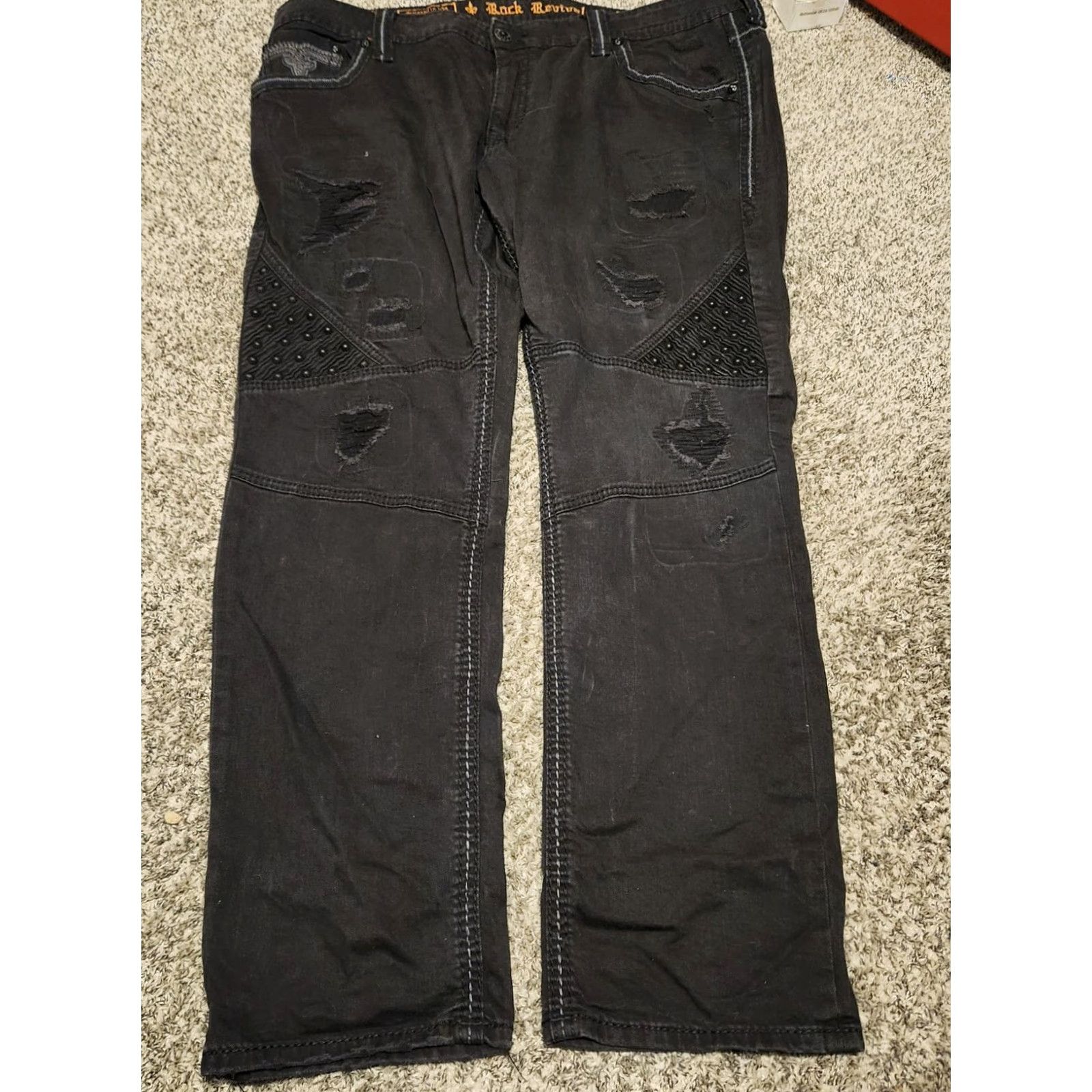 Vintage Westbourne biker black denim Rock Revival jeans Mens Sz 44 Straight 33in Inseam Black Biker Rock Revival Jeans Mens 44 Sz Big & Tall Denim Jeans Size US 44 / EU 60 - 4 Thumbnail