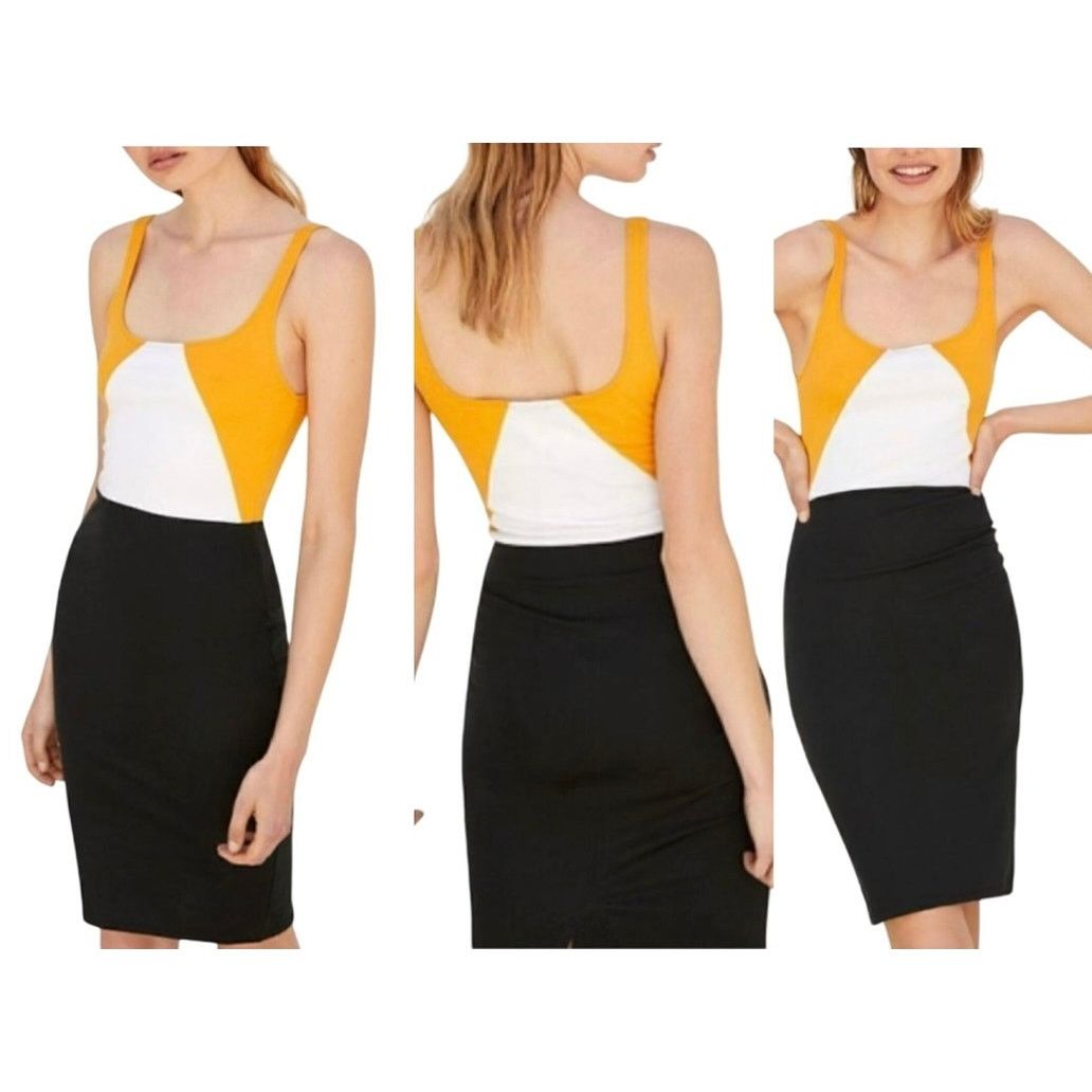 Zara Zara Black Gold White Colorblock Bodycon Jersey Dress MEDIUM Size M / US 6-8 / IT 42-44 - 1 Thumbnail