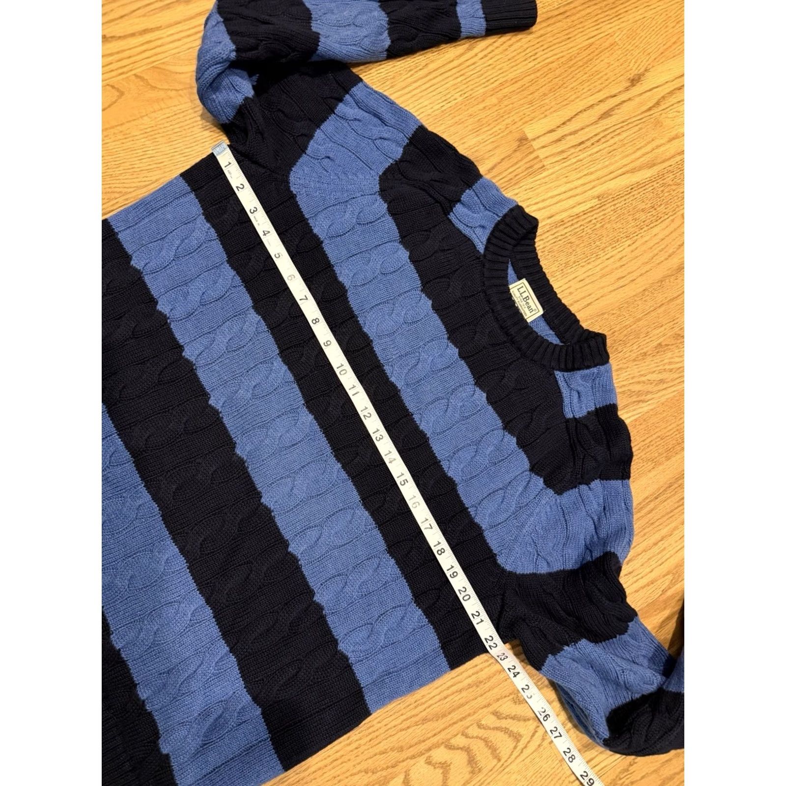 Vintage LL Bean Cable Knit Striped Pullover Sweater Men’s Medium Blue 100% Cotton 285168 Size US M / EU 48-50 / 2 - 4 Thumbnail