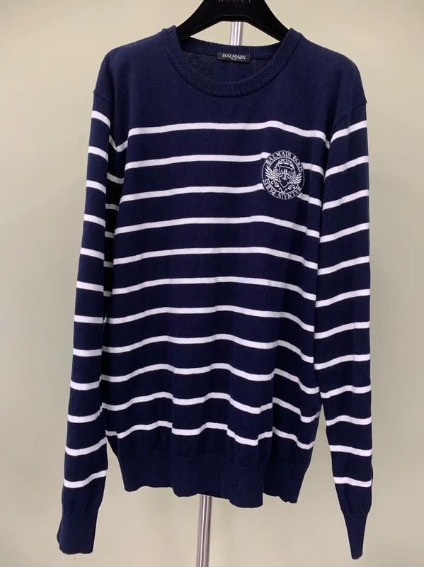 Balmain Balmain Women's Striped Sweater in Dark Blue 0089 Size L / US 10 / IT 46 - 1 Thumbnail