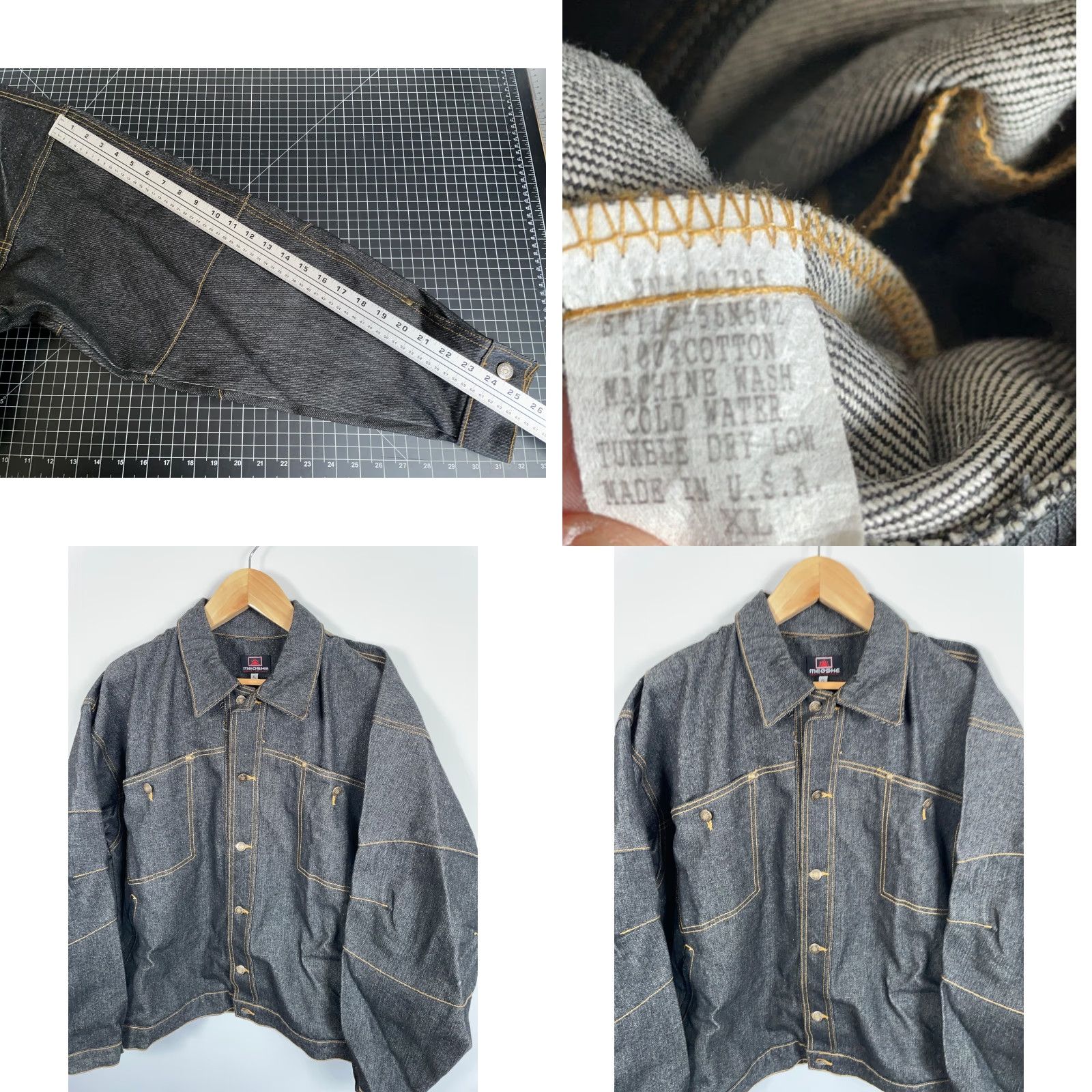 Denime Meoshe Hip Hop Style Denim Jacket Men's XL (Fits 2XL) Black Embroidered Y2K Rap Jacket Size US XL / EU 56 / 4 - 8 Thumbnail