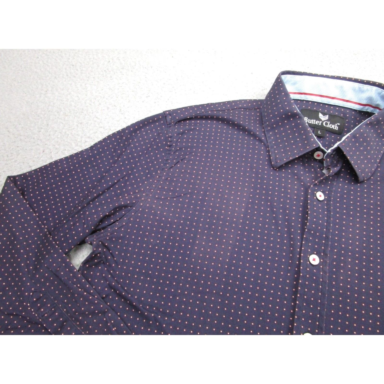 Vintage Buttercloth Slim Fit Button-Up Shirt Mens Large Blue Polka Dot Stretch Casual Preppy Size US L / EU 52-54 / 3 - 3 Thumbnail